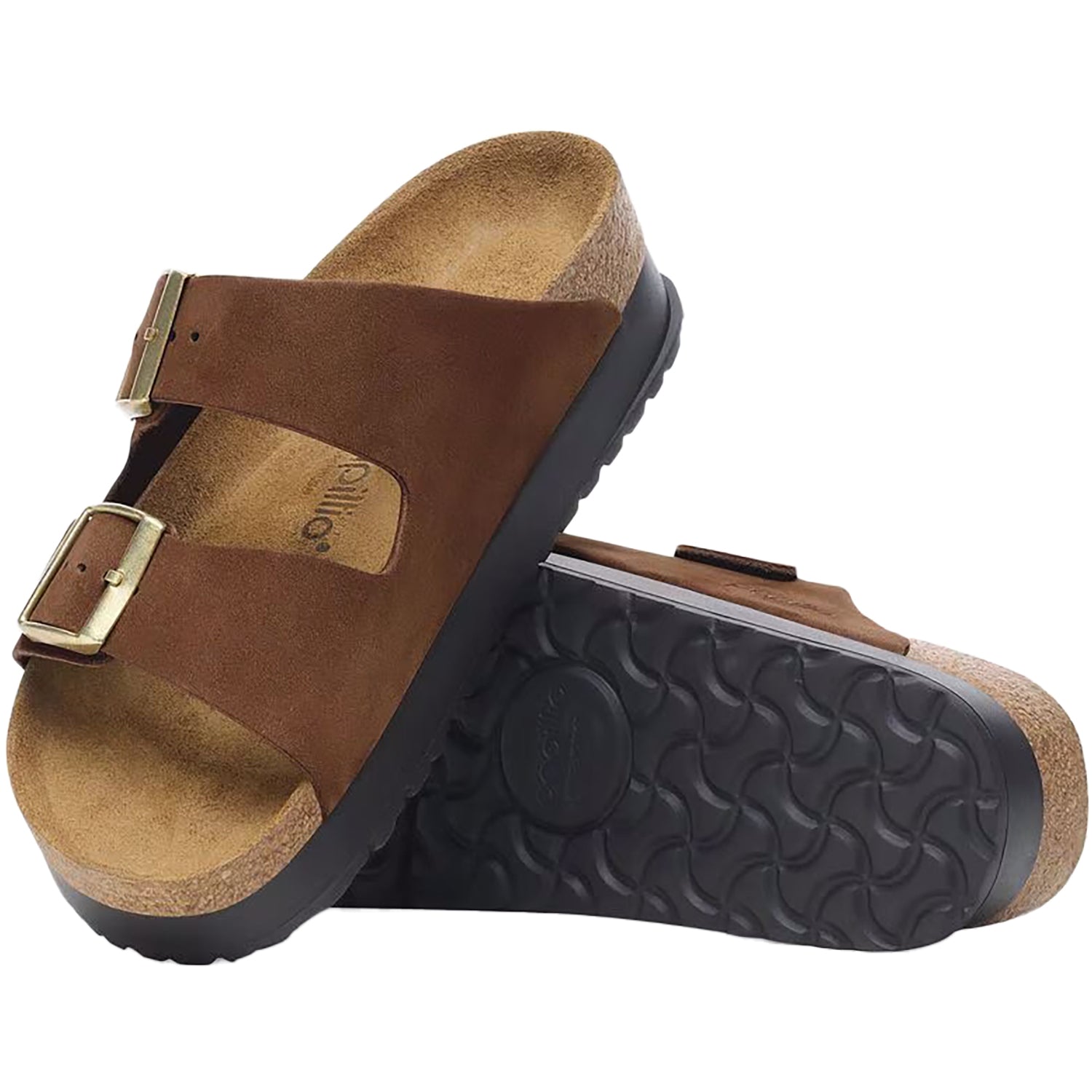 Womens Birkenstock Birkenstock Arizona Platform Women's Sandals Dark Tea Nubuck Dark Tea Nubuck
