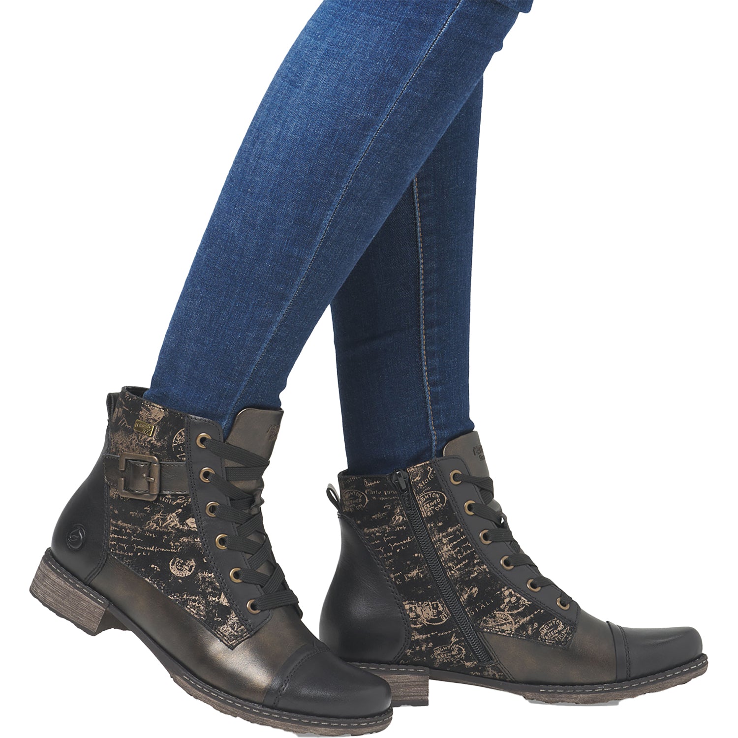 Womens Remonte Remonte D4381-03 Women's Water Resistant Boots Schwarz/Antik/Schwarz Synthetic Schwarz/Antik/Schwarz Synthetic