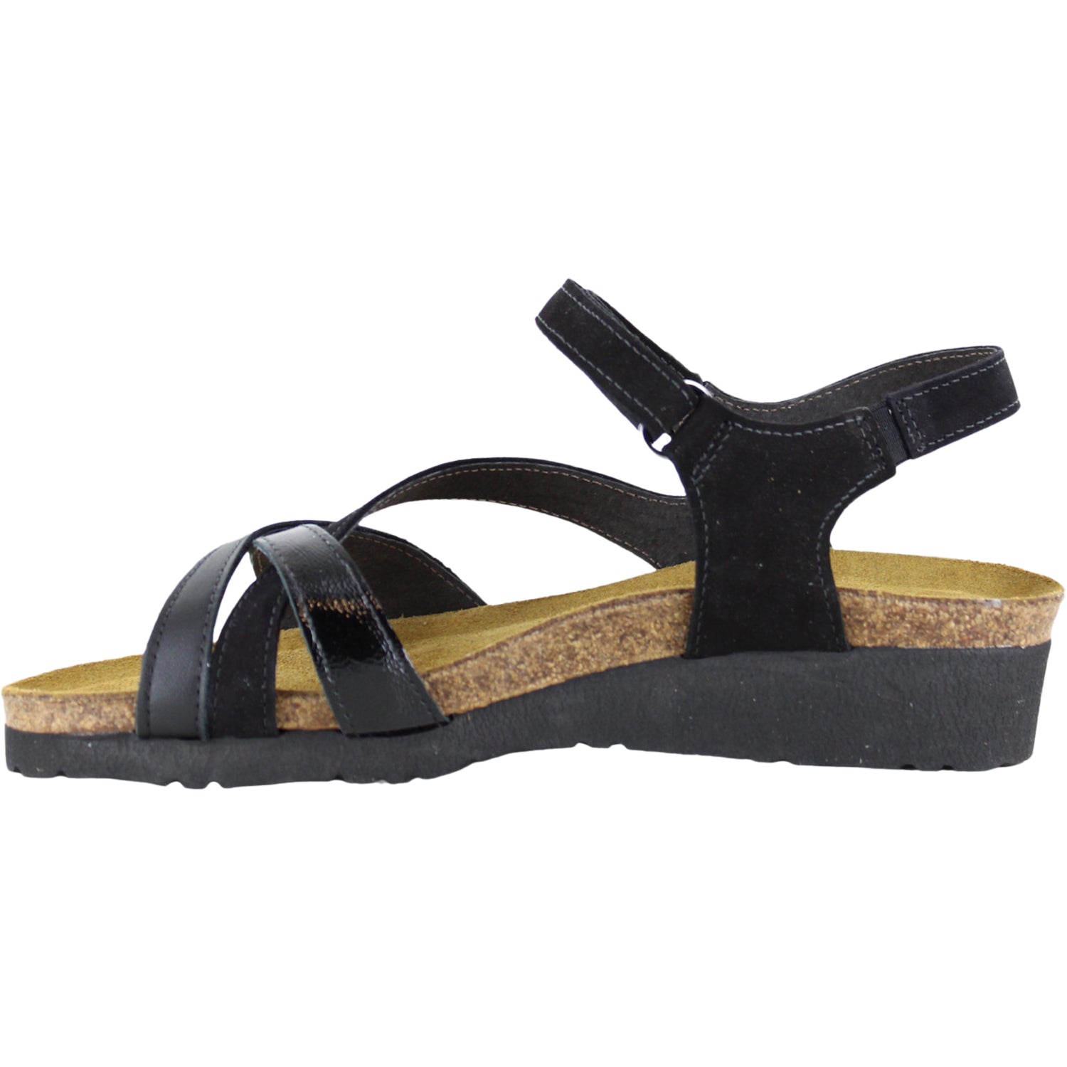 Womens Naot Naot Sophia Women's Sandals Black Velvet/JetBlack/Black Crinkle Pat Leather Black Velvet/JetBlack/Black Crinkle Pat. Leather