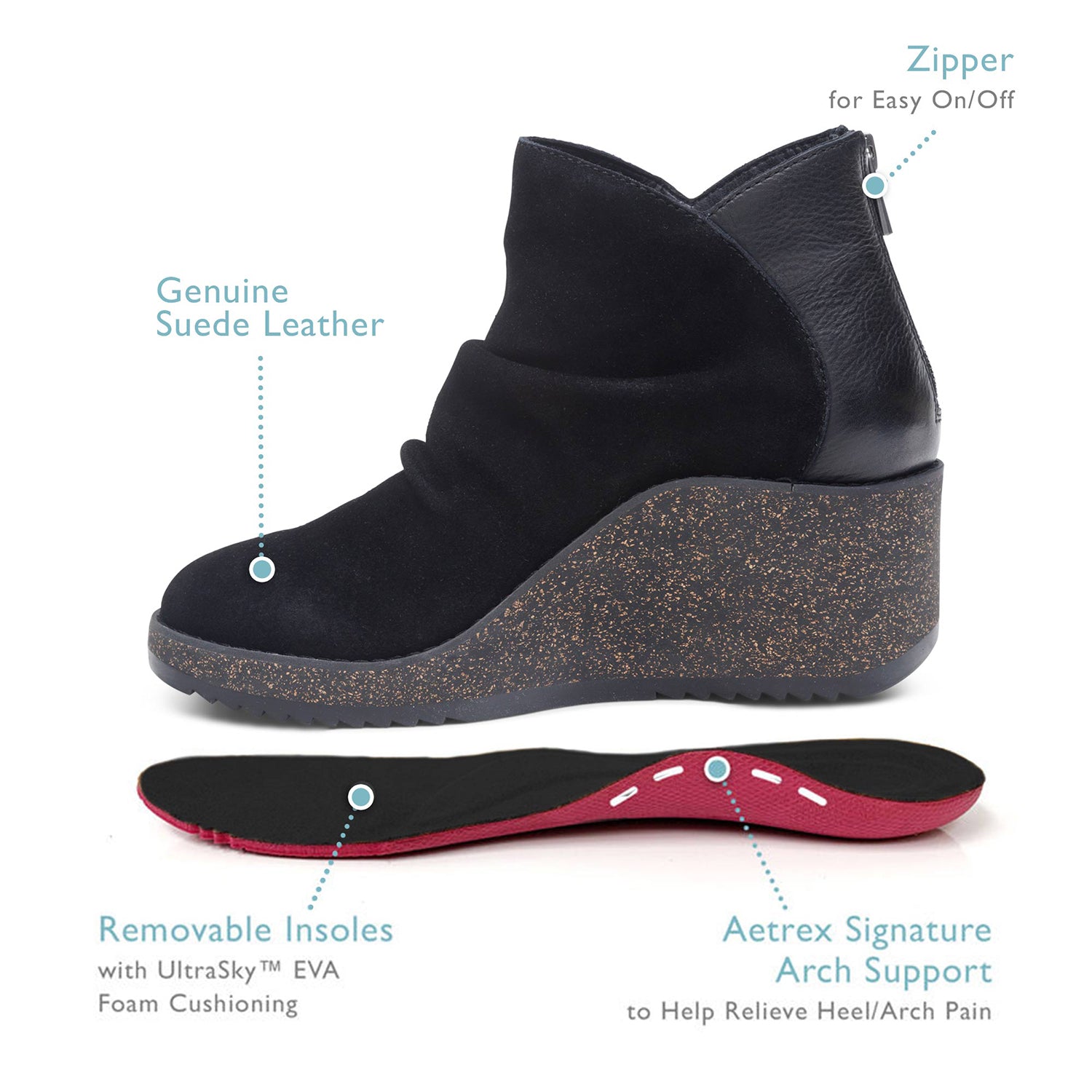 Womens Aetrex Women's Aetrex Kara Black Suede Black Suede