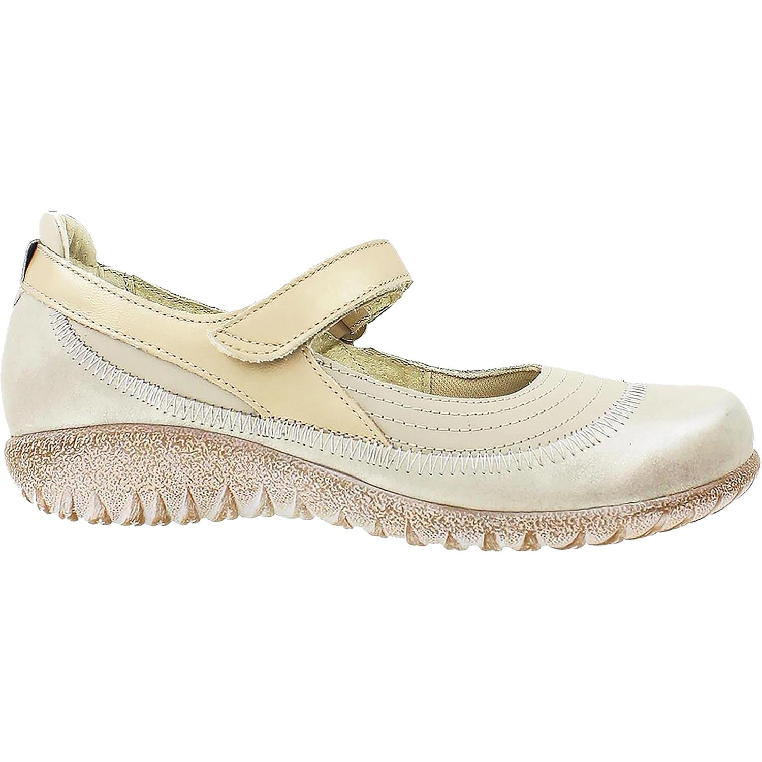 Womens Naot Naot Kirei Women's Mary Janes Linen/Stardust/Champagne Leather Linen/Stardust/Champagne Leather