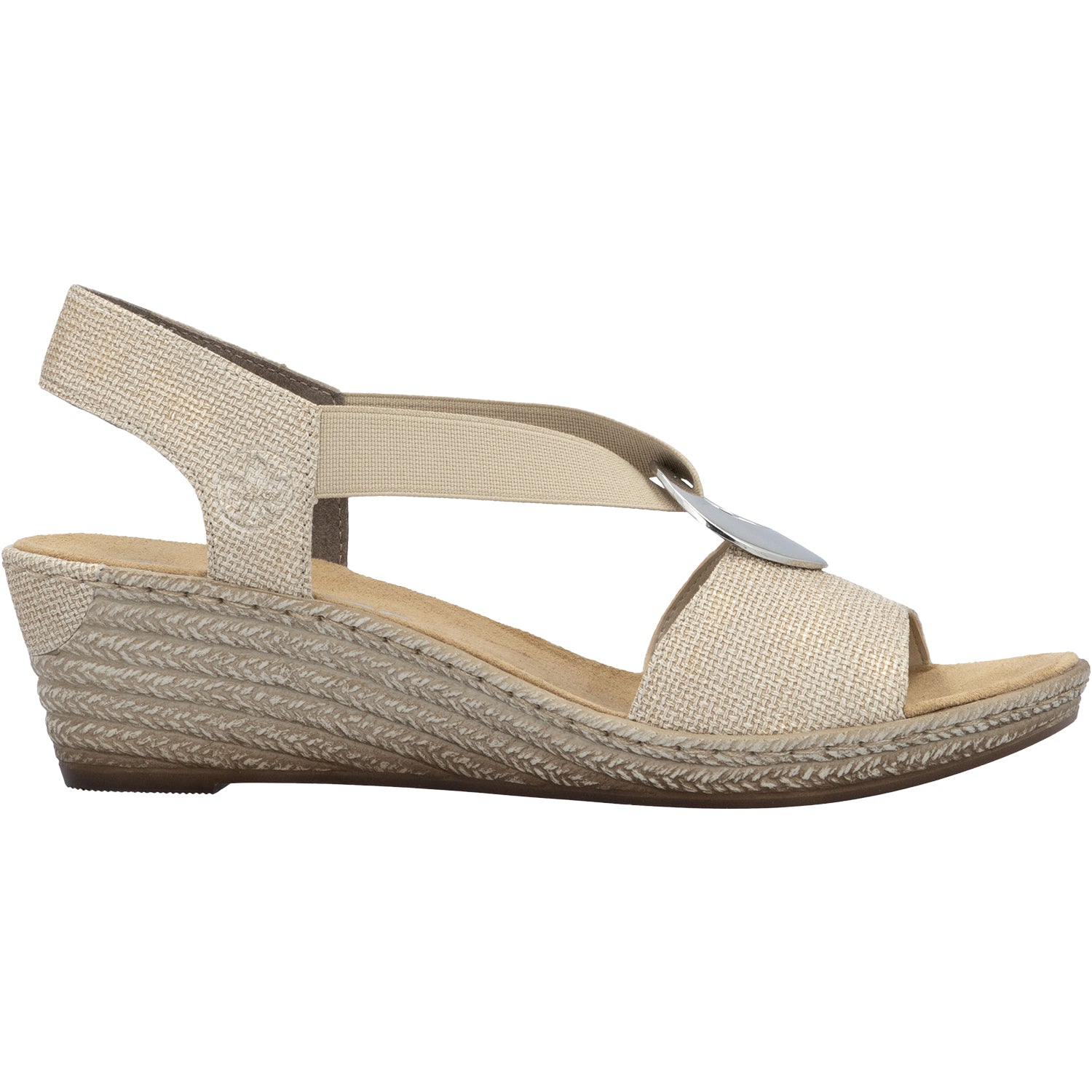 Womens Rieker Rieker 624H6-93 Fanni H6 Women's Wedge Sandals Muschel Stripe Metallic Synthetic Muschel Stripe Metallic Synthetic