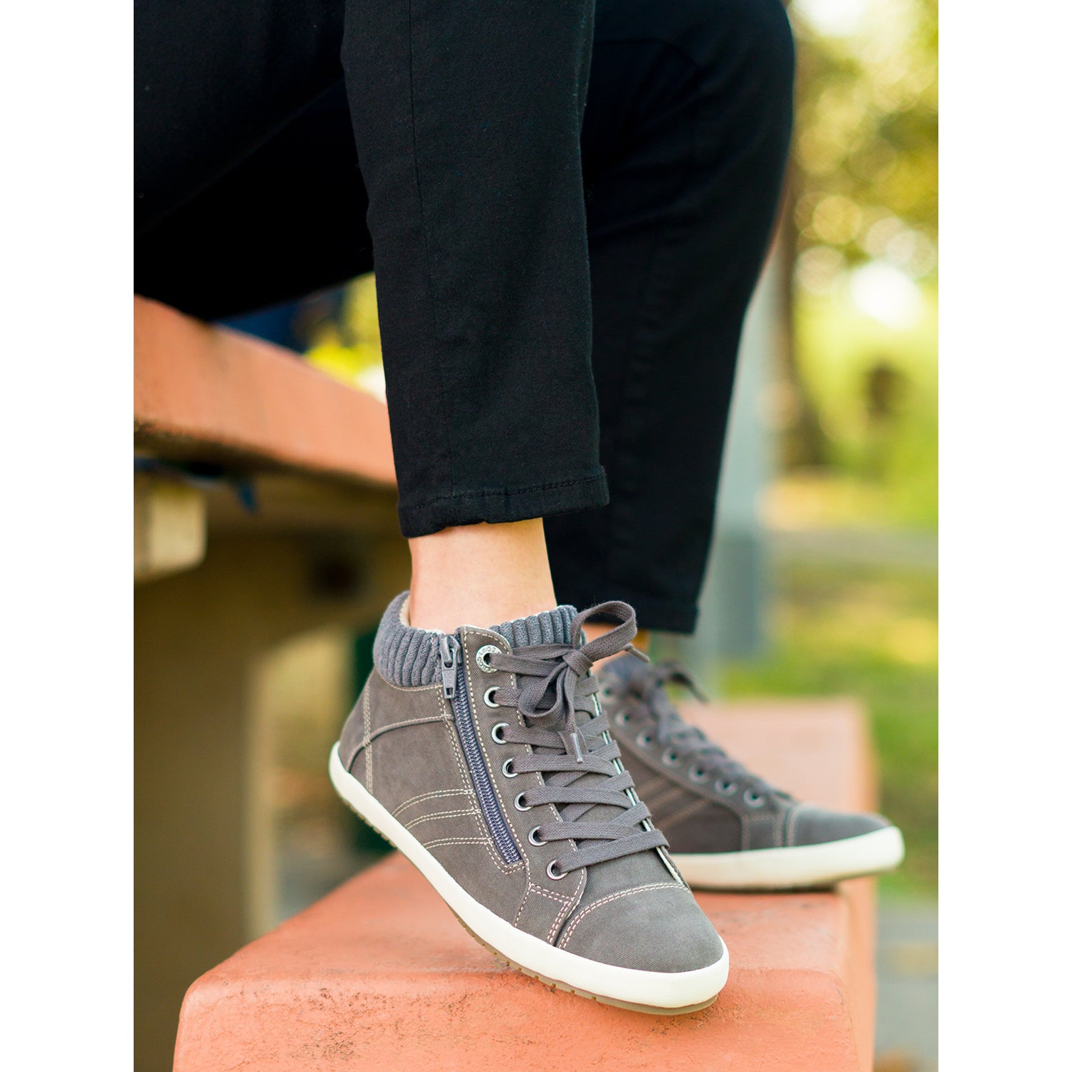 Womens Taos Taos Startup Women's High Top Sneakers Graphite Distressed Canvas Graphite Distressed Canvas