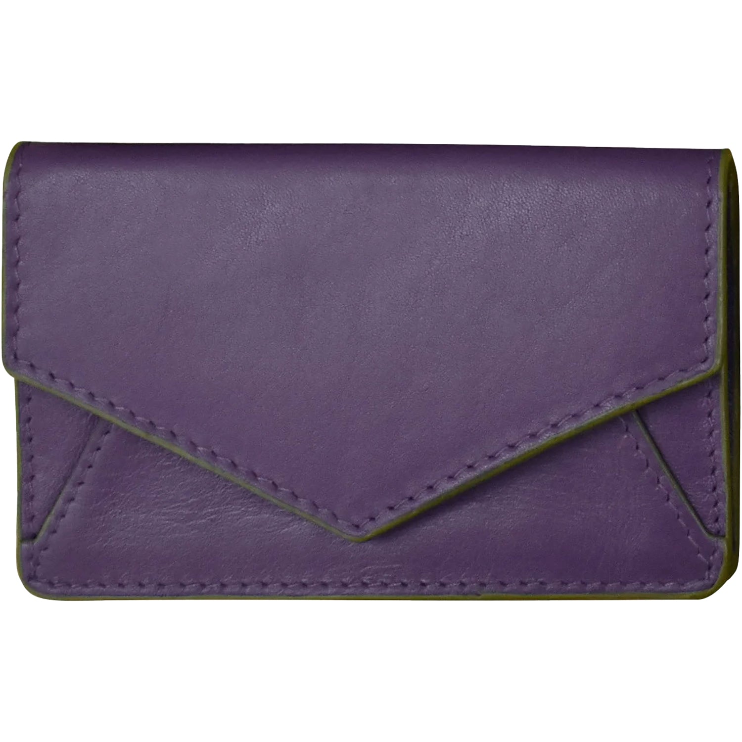 Womens Ili new york ili New York Envelope Business Card Case Purple/Green Moss Leather Purple/Green Moss Leather