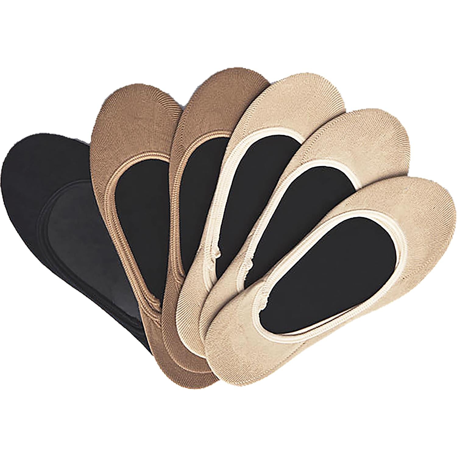 Womens Hot sox Hot Sox Footliner 6 Pair Pack Women's Socks Assorted Beige/Brown/Black Assorted Beige/Brown/Black