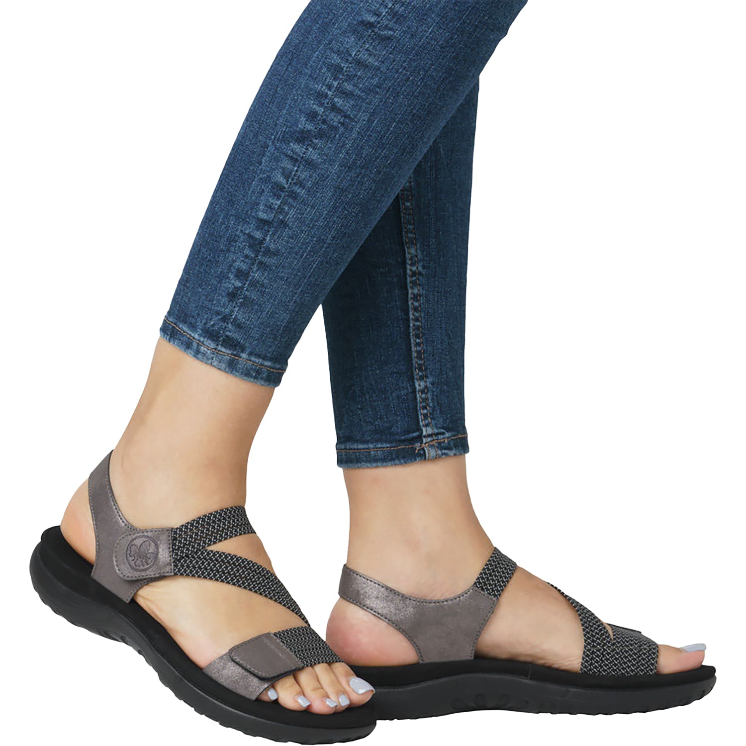 Womens Rieker Rieker 64870-42 Women's Sandals Mineral/Schwarz Synthetic Mineral/Schwarz Synthetic