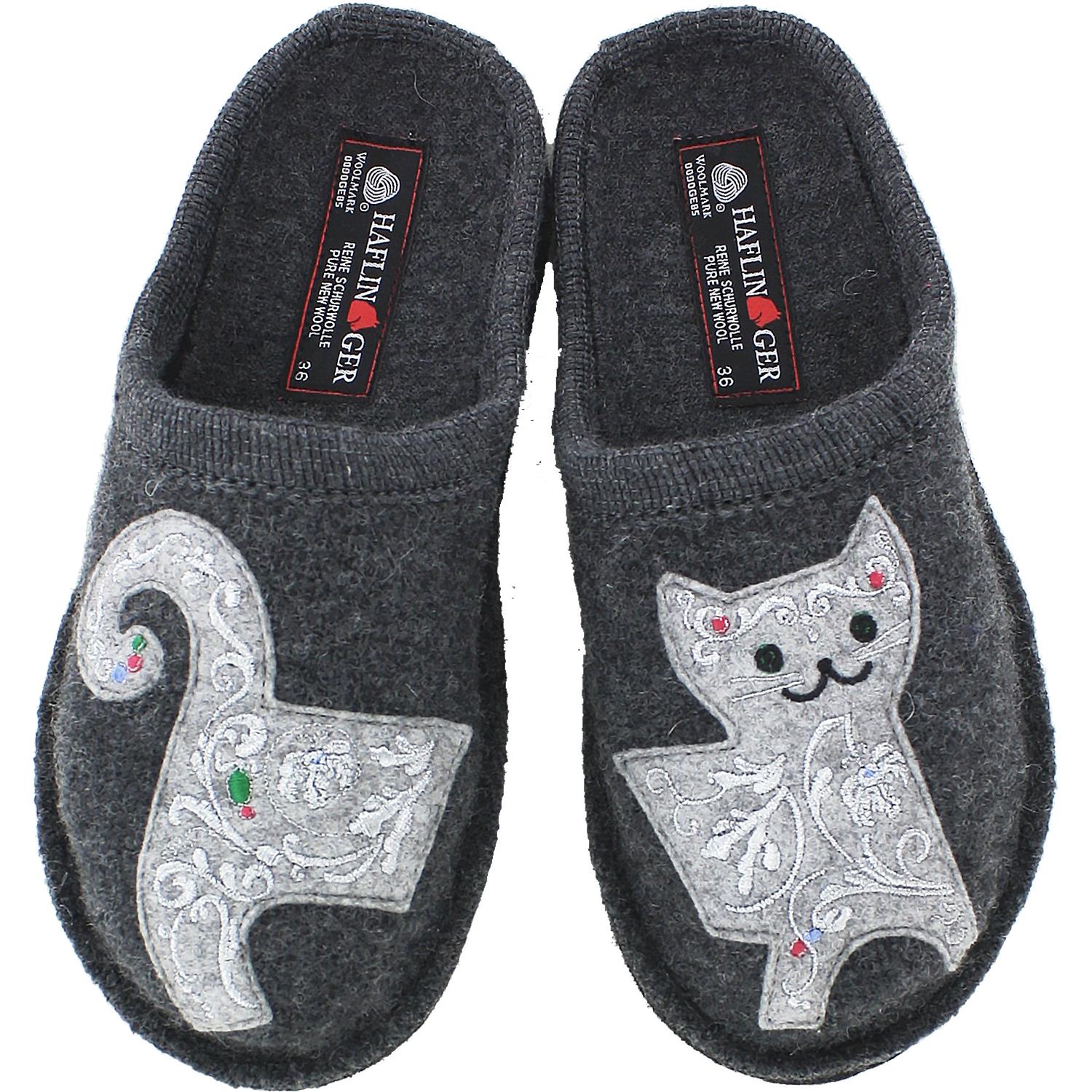 Womens Haflinger Haflinger Lizzy Cat Women's Slippers Grey Wool Grey Wool