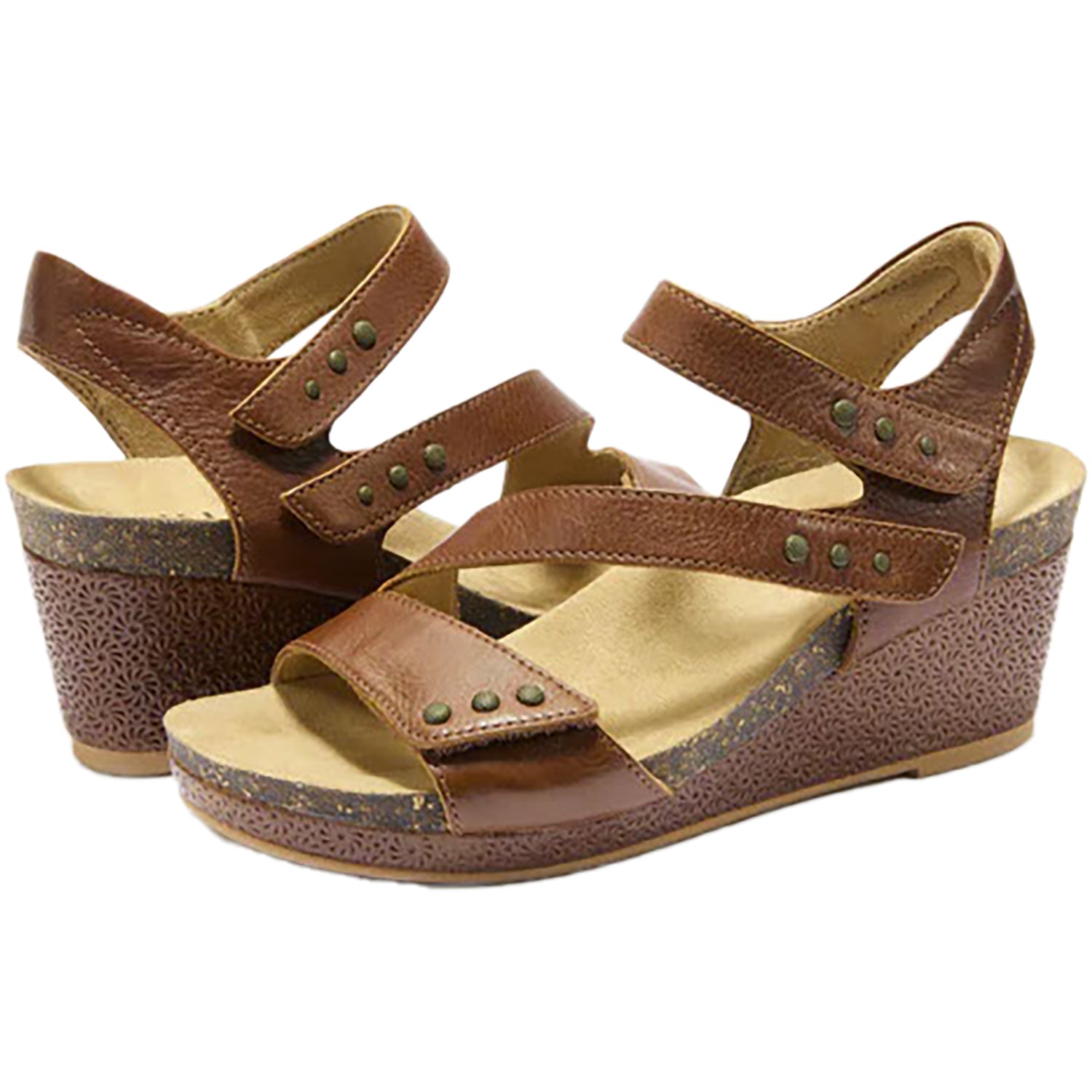 Womens Halsa Women's Halsa Giselle Cognac Leather with Embossed Wedge Cognac Leather