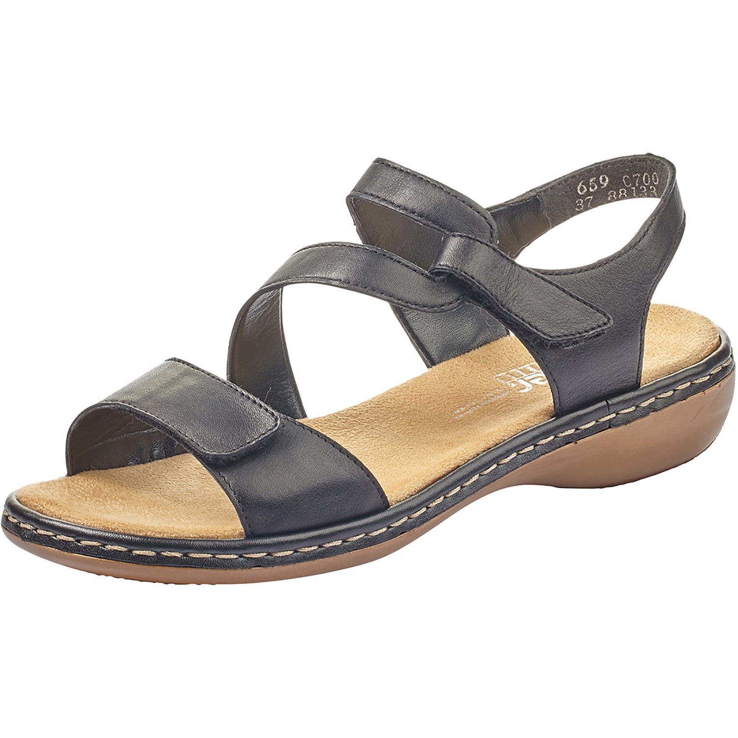 Womens Rieker Rieker 659C7-00 Regina Women's Sandals Black Leather Black Leather