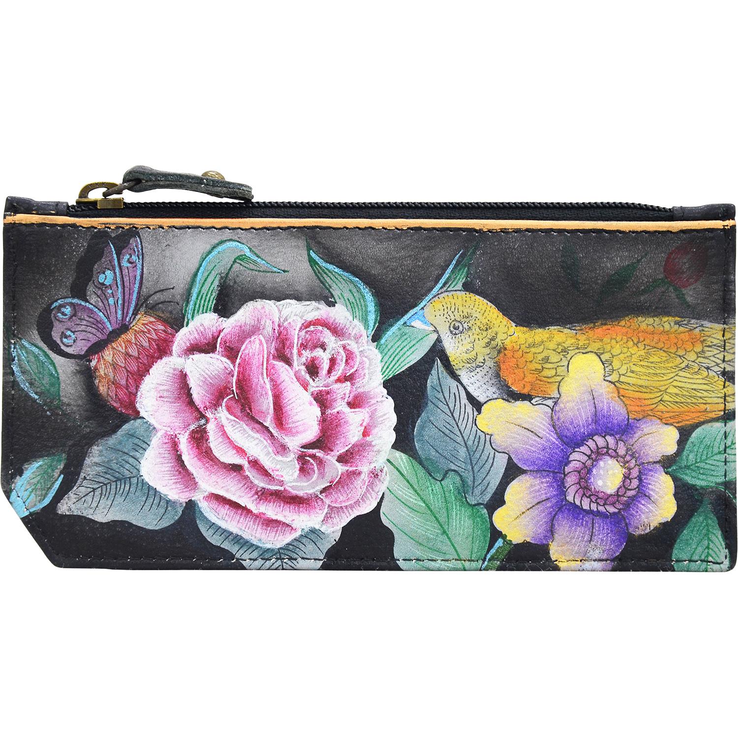 Womens Anuschka Anuschka RFID Blocking Card Case with Coin Pouch Vintage Bouquet Leather Vintage Bouquet Leather