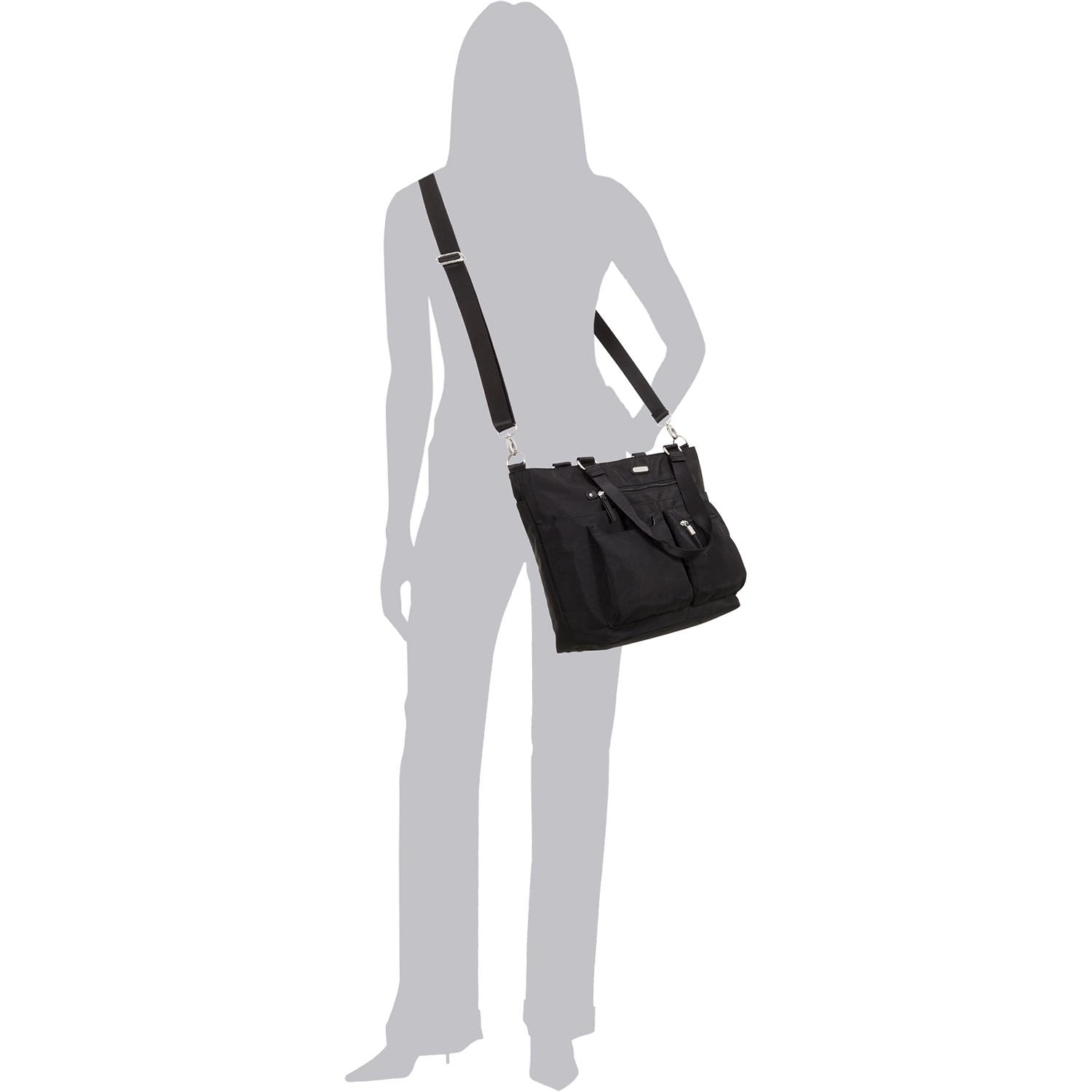 Womens Baggallini Baggallini Any Day Tote With RFID Phone Wristlet Sterling Shimmer Nylon Sterling Shimmer Nylon