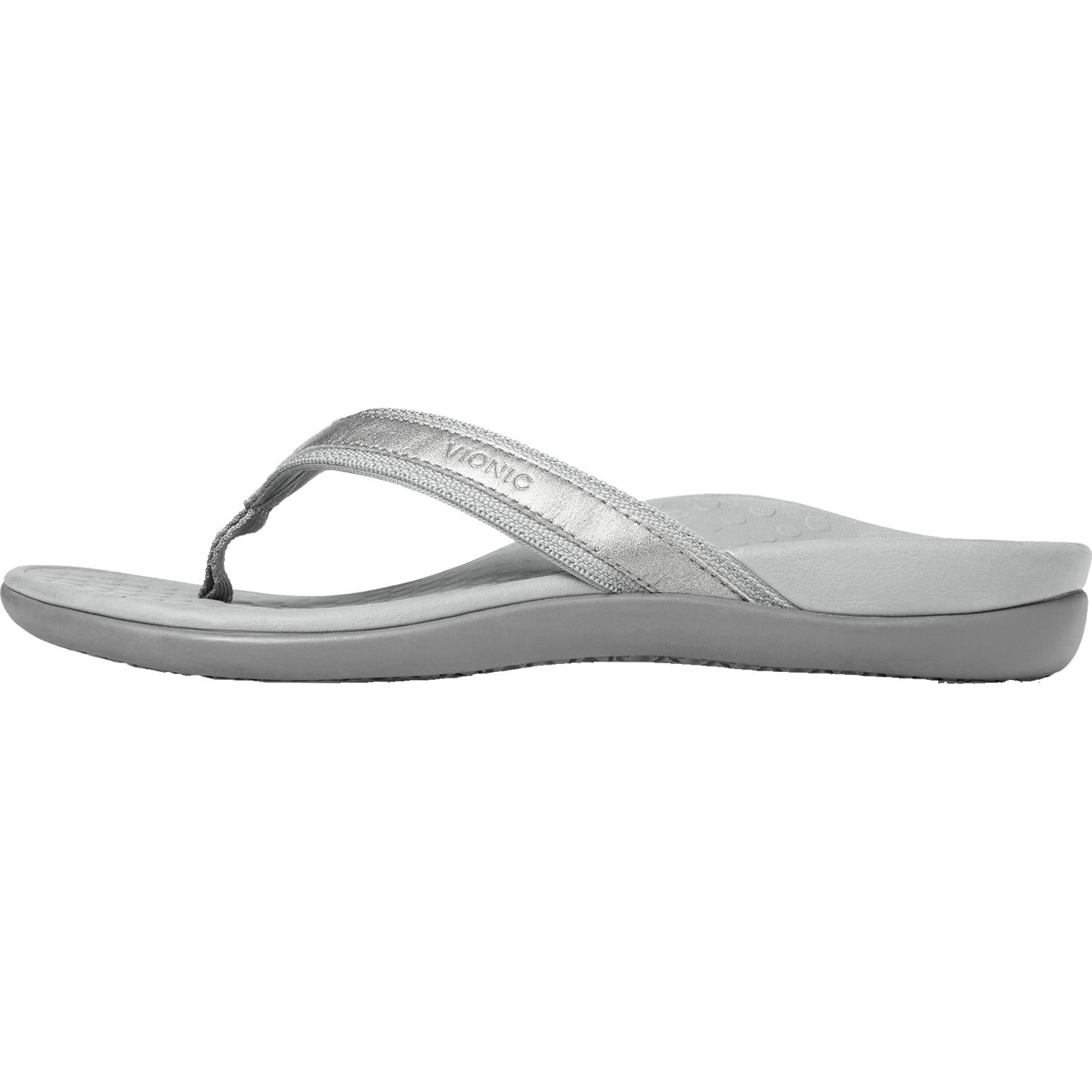 Womens Vionic Vionic Tide II Women's Toe Post Sandals Pewter Metallic Leather Pewter Metallic Leather
