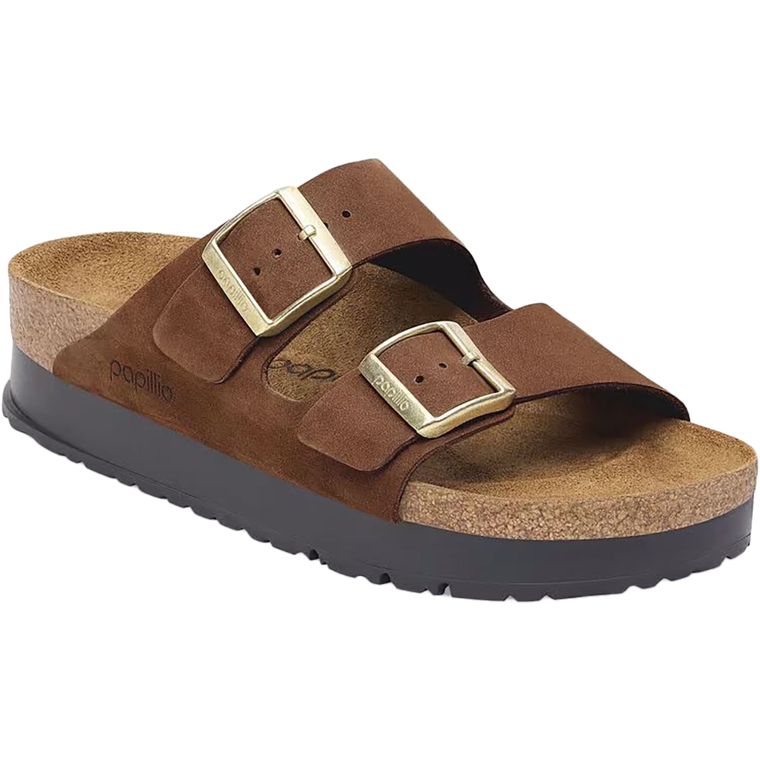 Womens Birkenstock Birkenstock Arizona Platform Women's Sandals Dark Tea Nubuck Dark Tea Nubuck