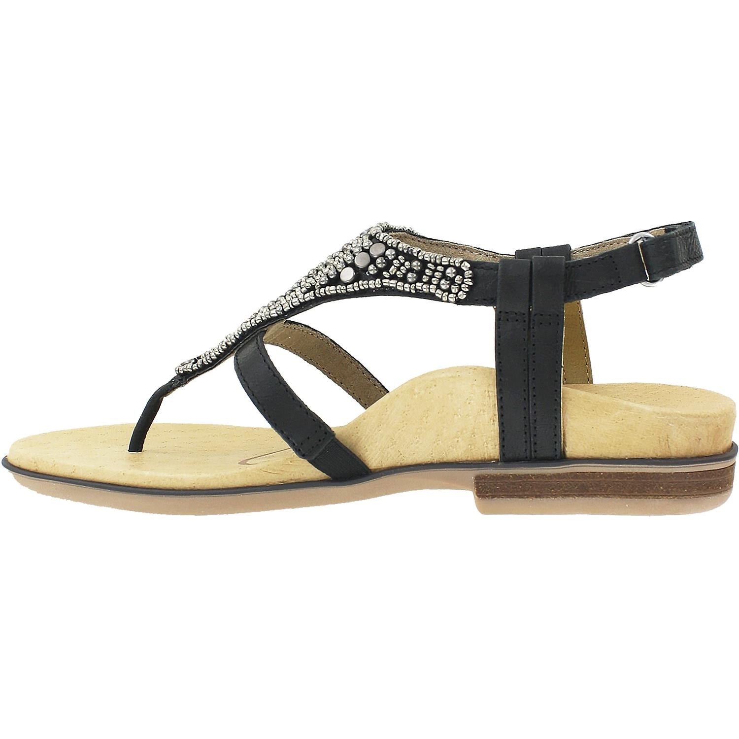Womens Aetrex Aetrex Sheila Women's T-Strap Sandals Black/Beige Leather Black/Beige Leather