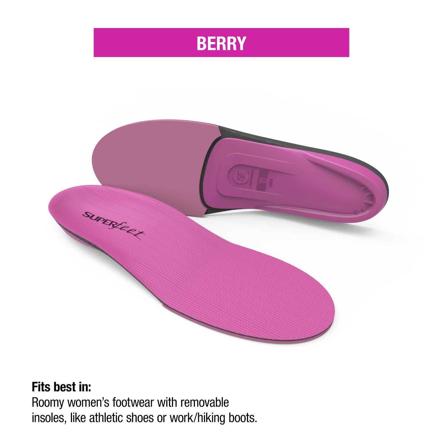 Womens Superfeet Women's Superfeet All-Purpose High Impact Support Berry Insoles Berry