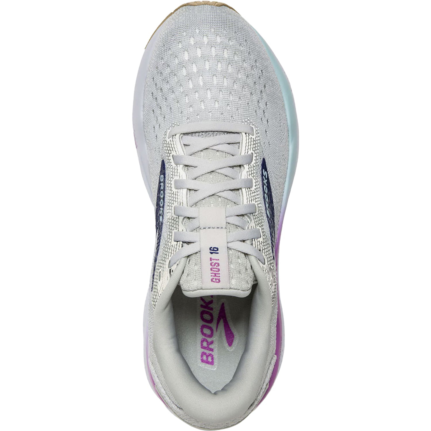 Womens Brooks Brooks Ghost 16 Women's Athletic Shoes White/Grey/Estate Blue Mesh (Neutral Support) White/Grey/Estate Blue Mesh