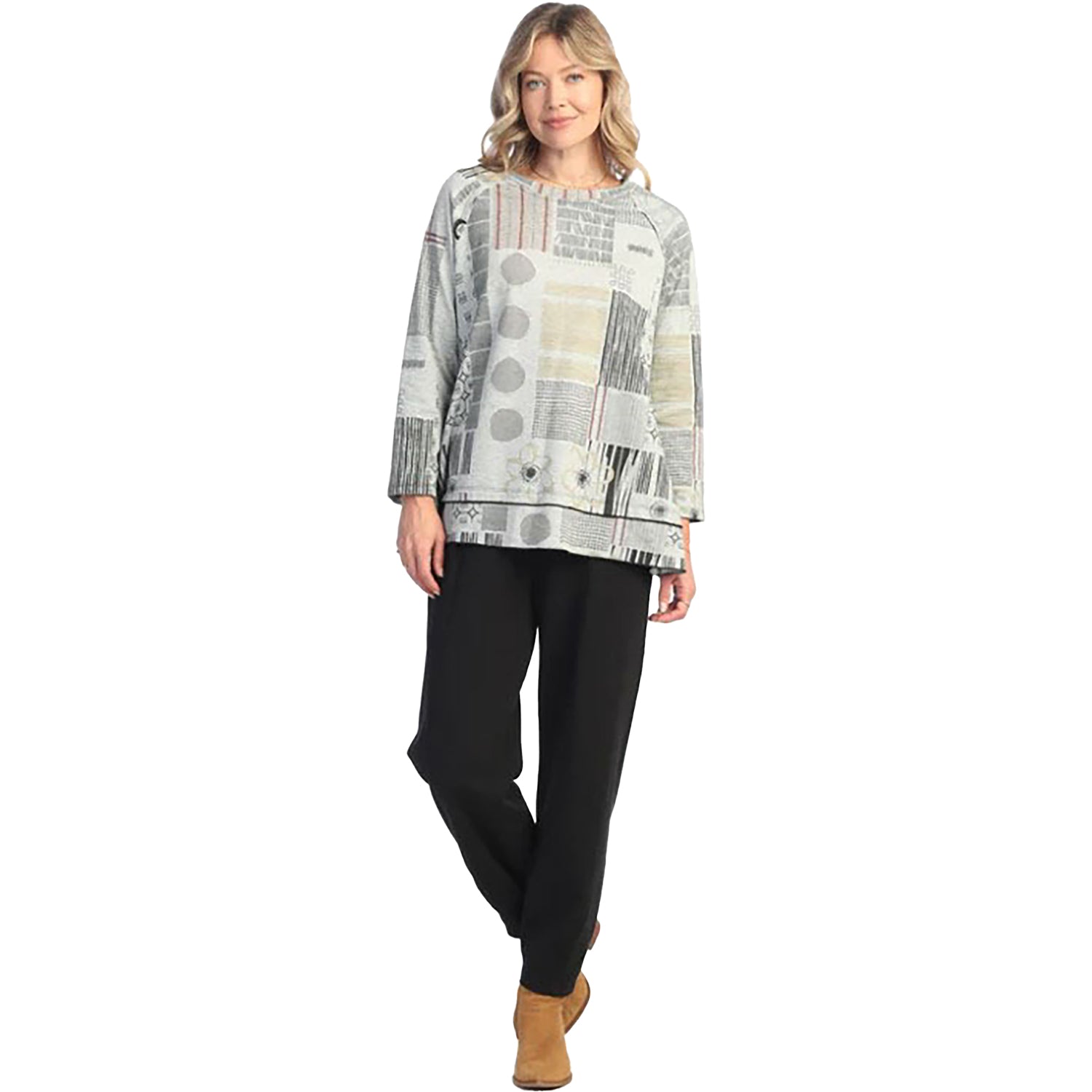 Womens Jess & jane Jess & Jane Raglan Sleeve Tunic Gallery Women's Long Sleeve Top Grey Multi Grey Multi