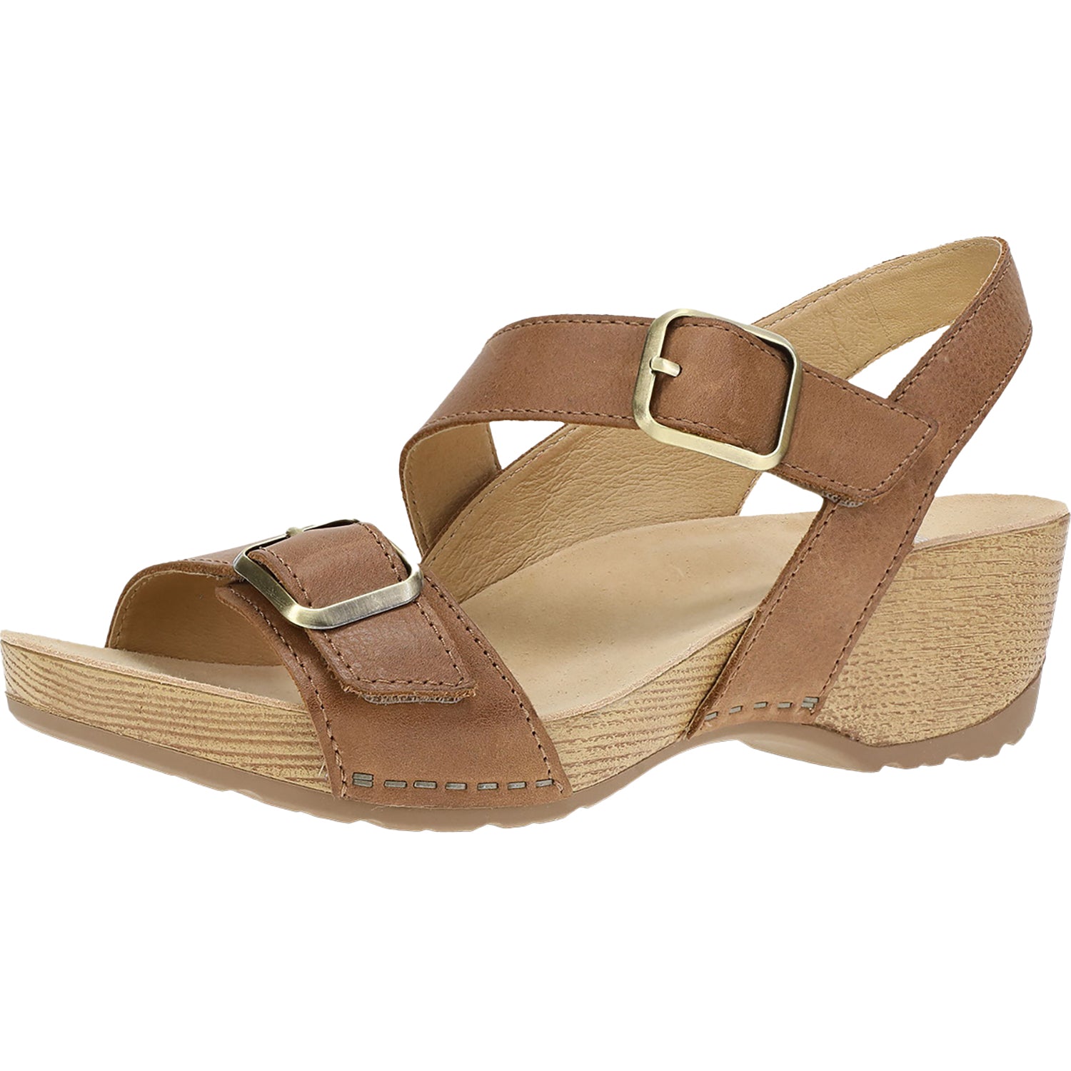 Womens Dansko Dansko Trinity Women's Wedge Sandals Tan Burnished Nubuck Tan Burnished Nubuck