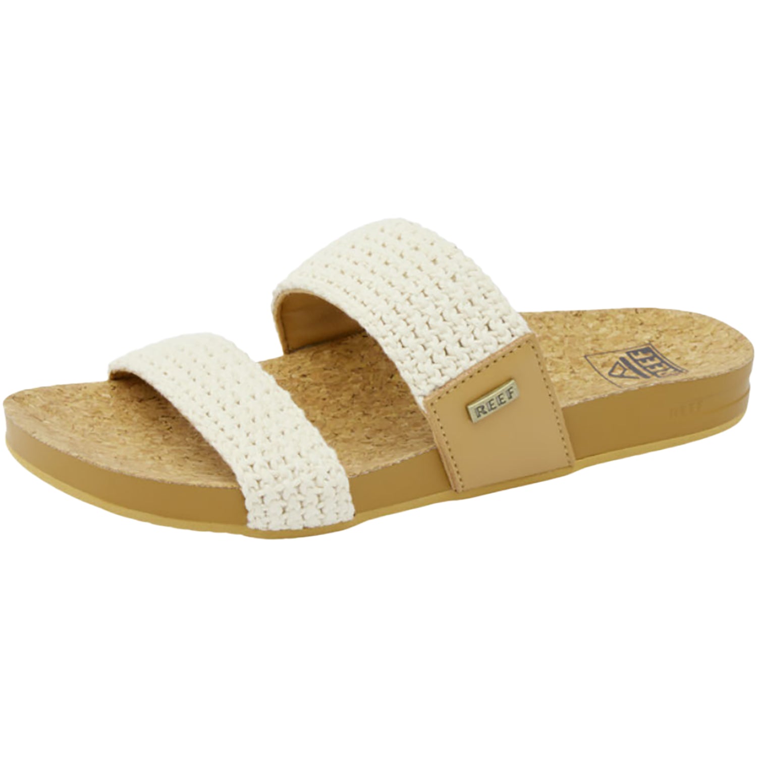 Womens Reef Reef Cushion Vista Women's Slide Sandals Natural Crochet Textile Synthetic Natural Crochet Textile Synthetic
