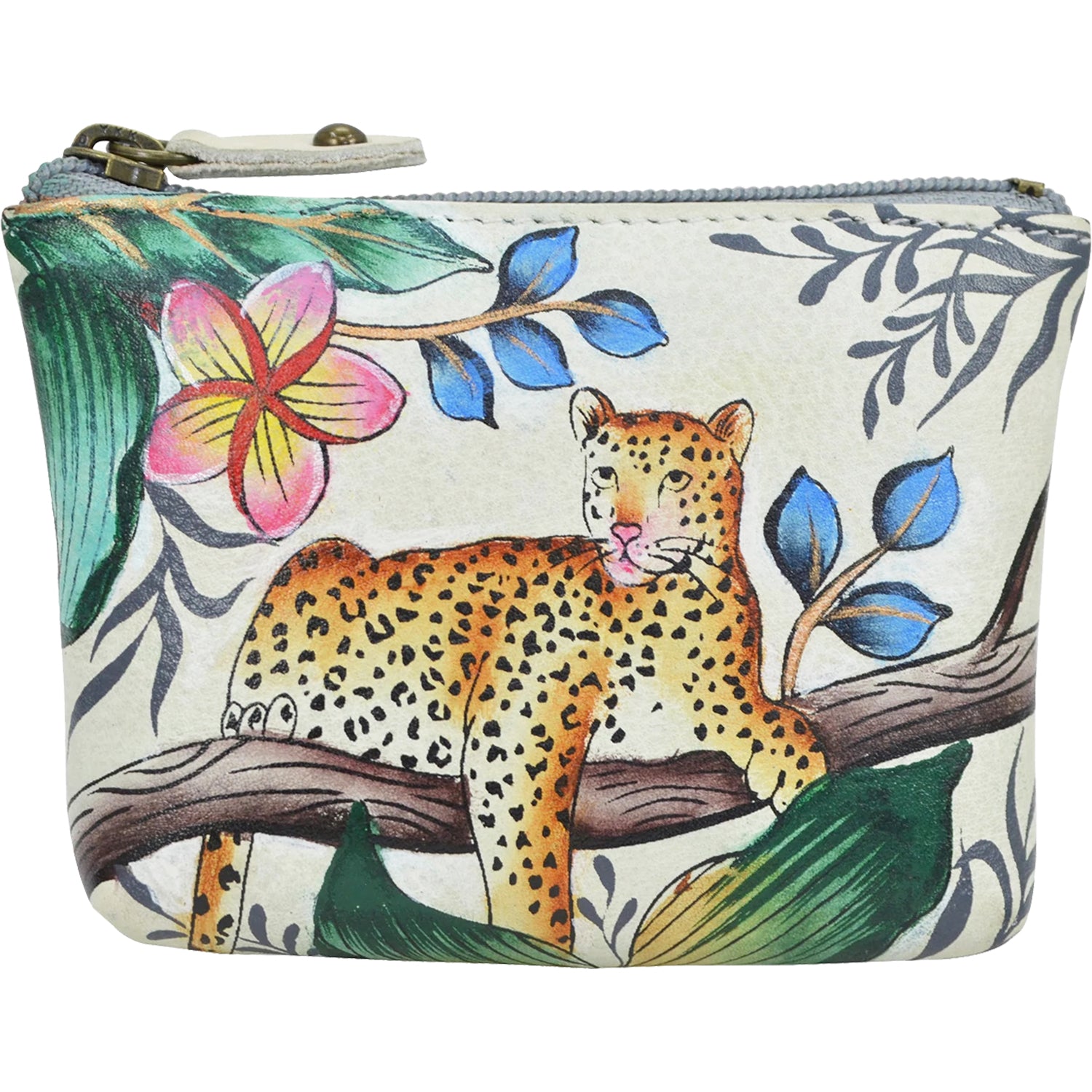 Womens Anuschka Anuschka Coin Pouch Jungle Queen Ivory Leather Jungle Queen Ivory Leather