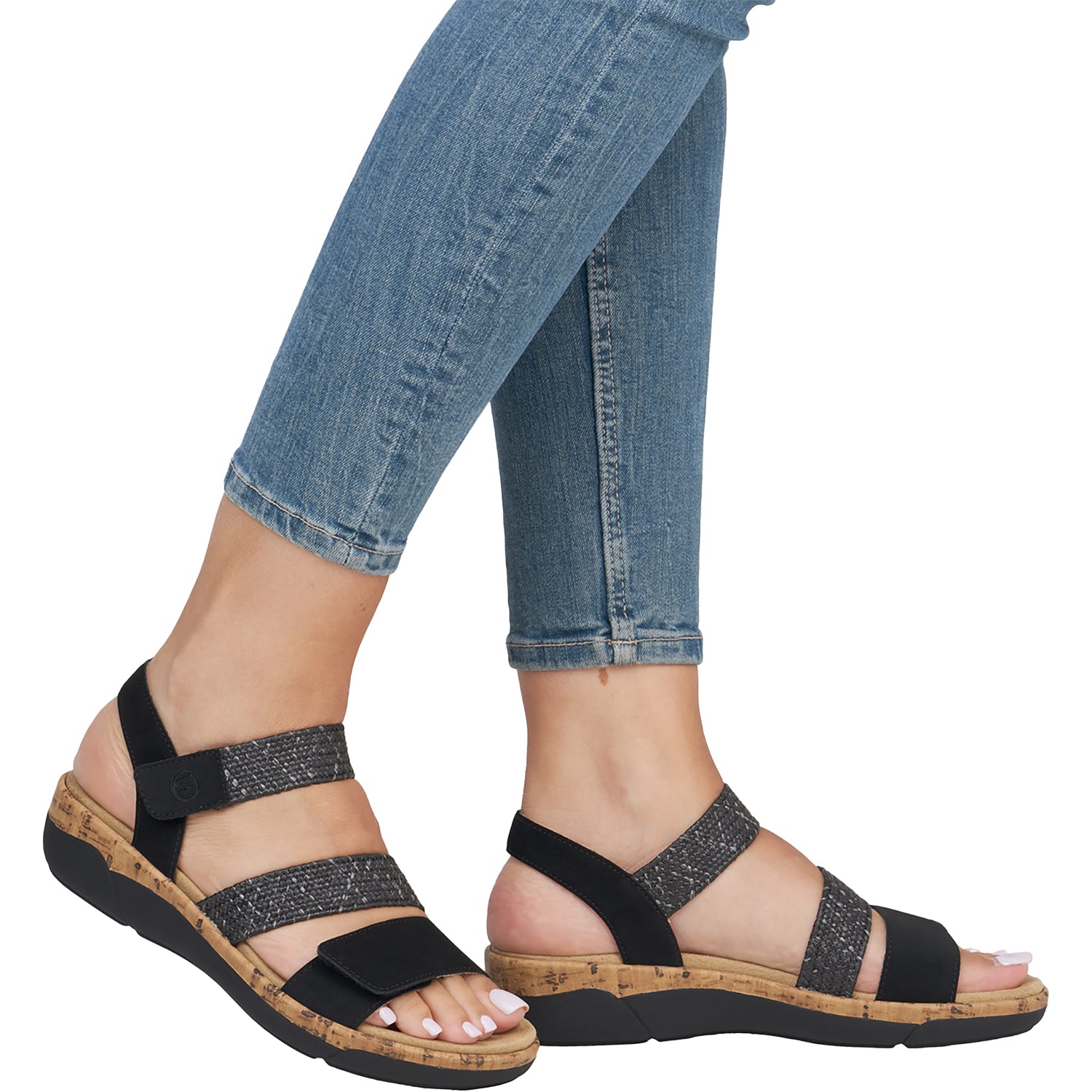 Womens Remonte Remonte R6861-02 Women's Sandals Black Woven Stretch Black Woven Stretch