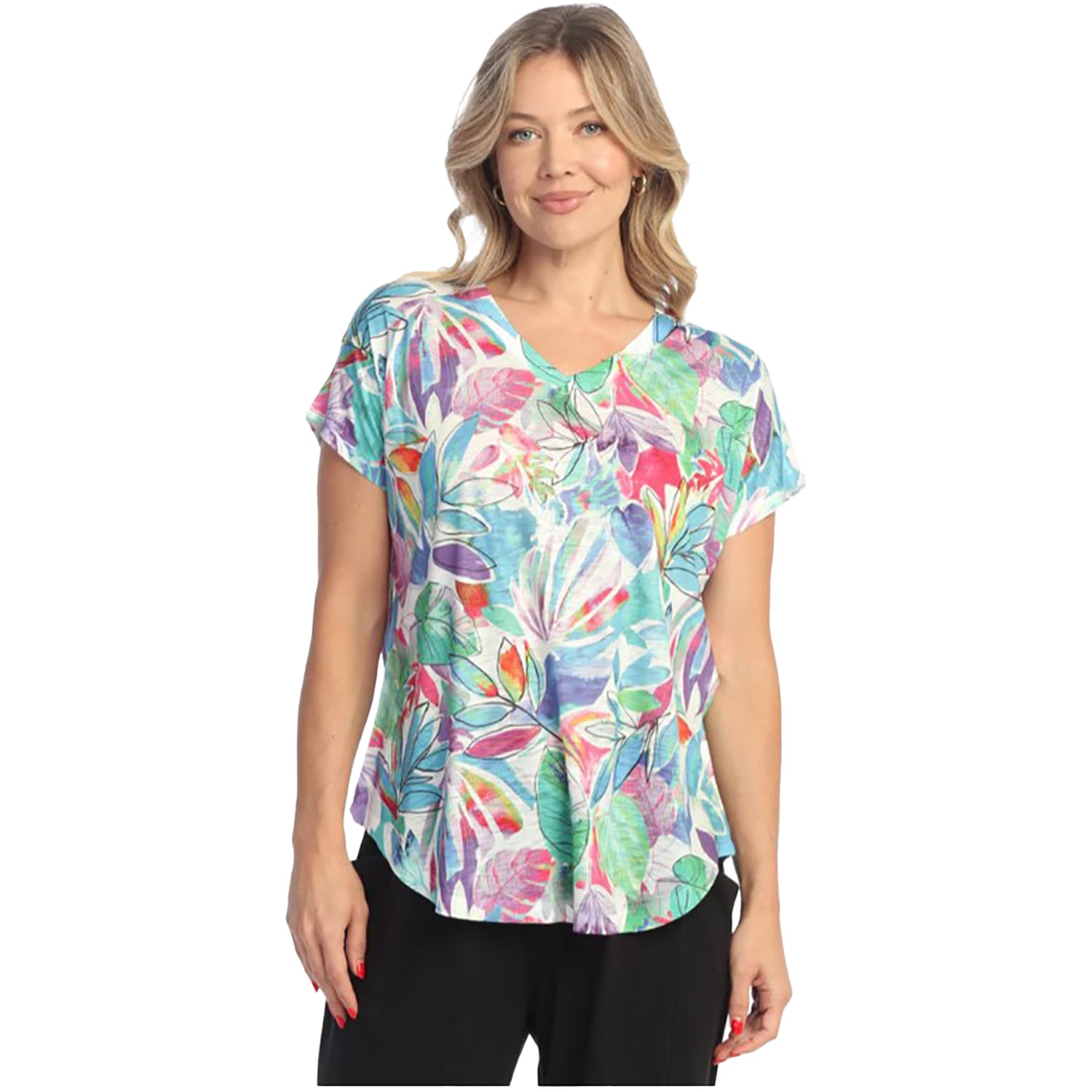 Womens Jess & jane Jess & Jane SS V Neck Women's Short Sleeve Top Rio Rio
