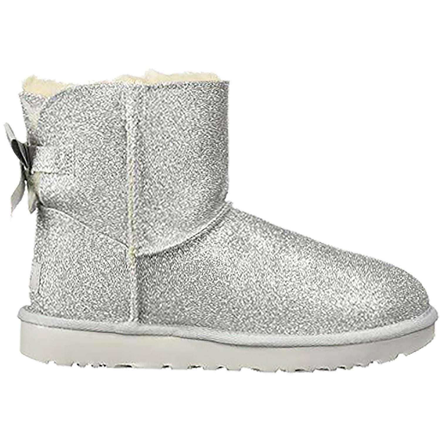Women's UGG Mini Bailey Bow Sparkle Silver Textile