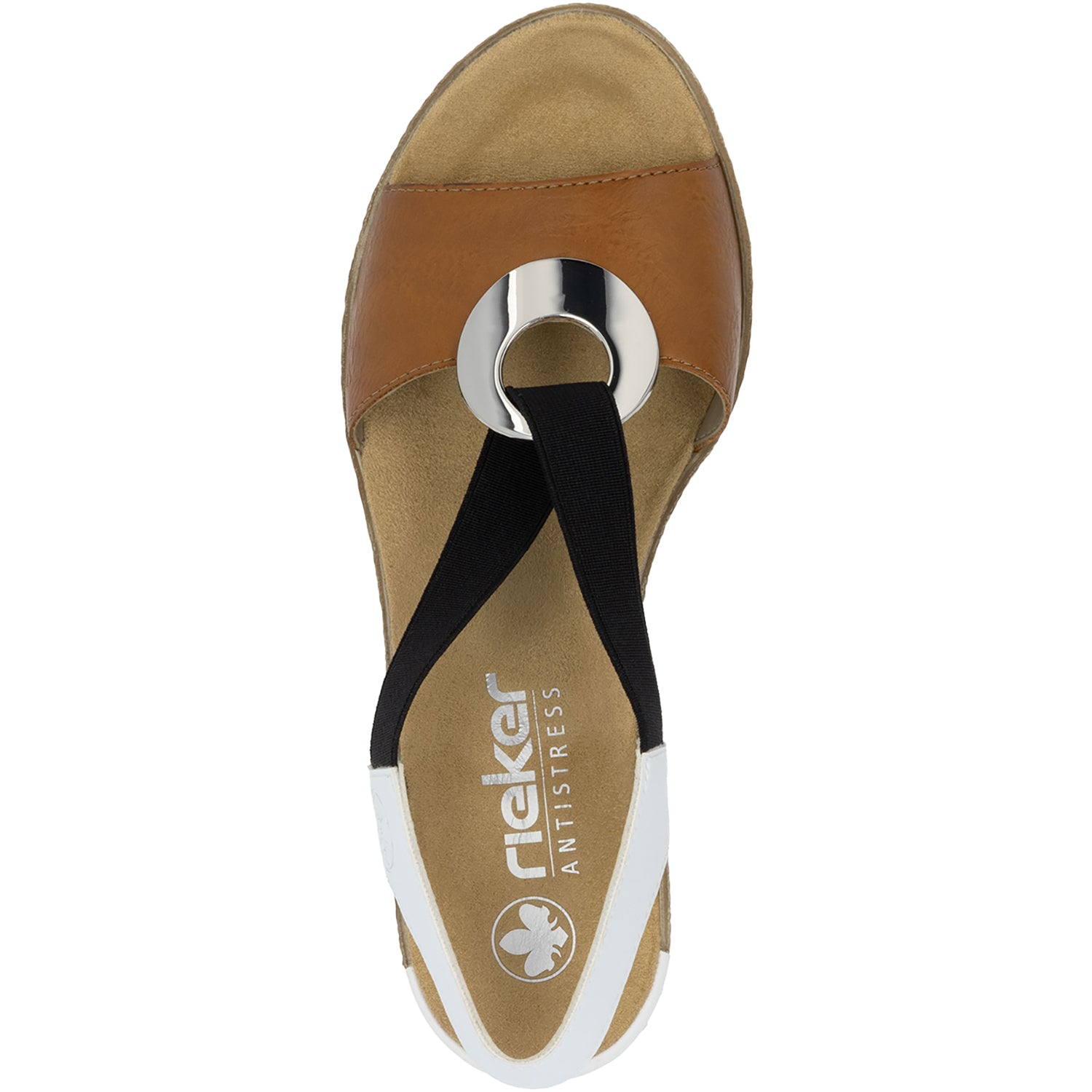 Womens Rieker Rieker 624H6-24 Fanni H6 Women's Wedge Sandals Cayenne/Weiss Synthetic Cayenne/Weiss Synthetic