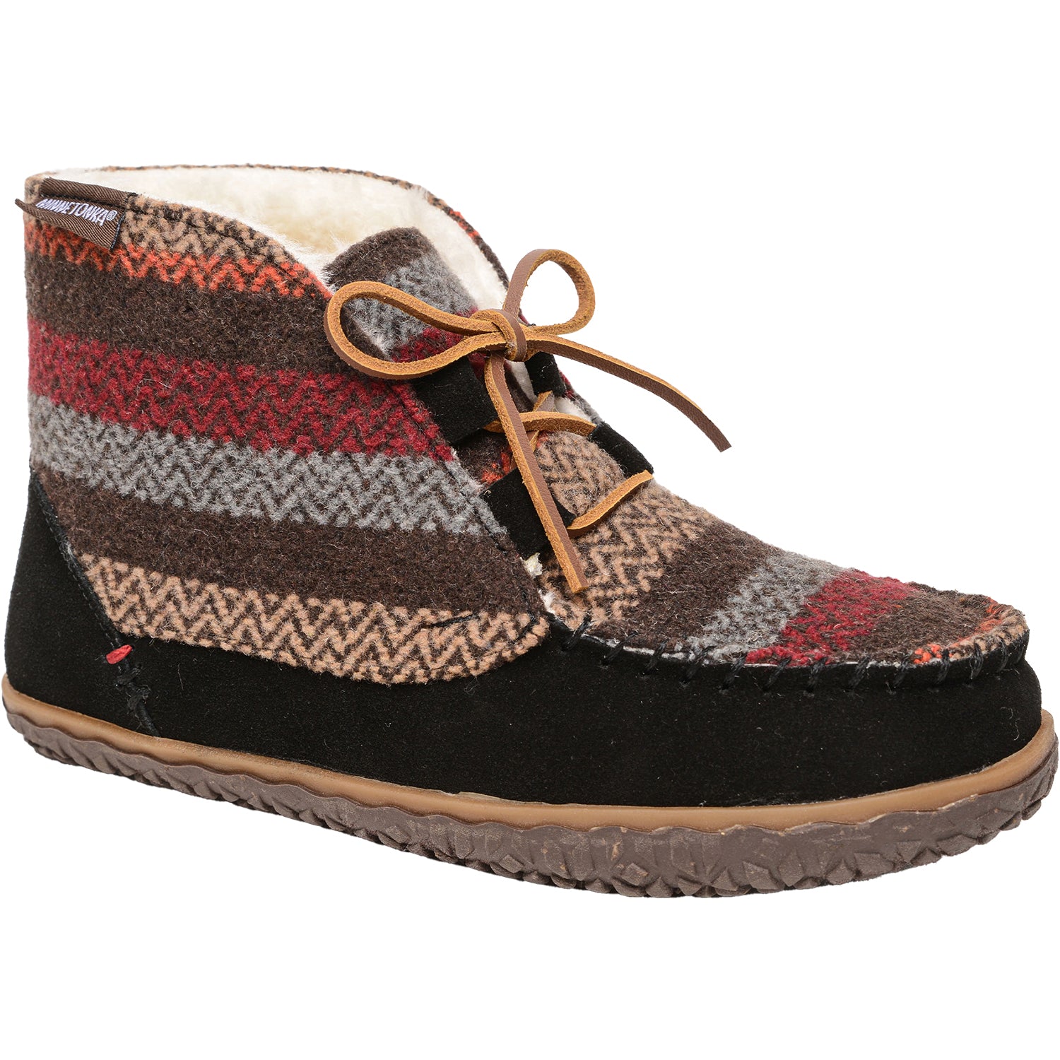 Womens Minnetonka Women's Minnetonka Torrey Black/Multi Suede Black/Multi Suede