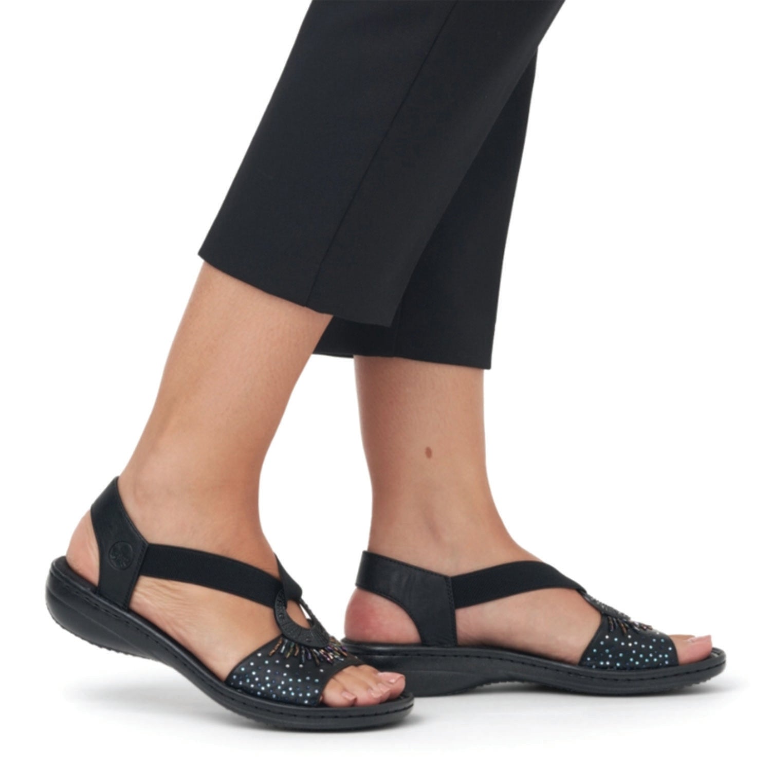 Womens Rieker Rieker 60880-00 With Beads Women's Sandals Black W Beads Synthetic Black W Beads Synthetic