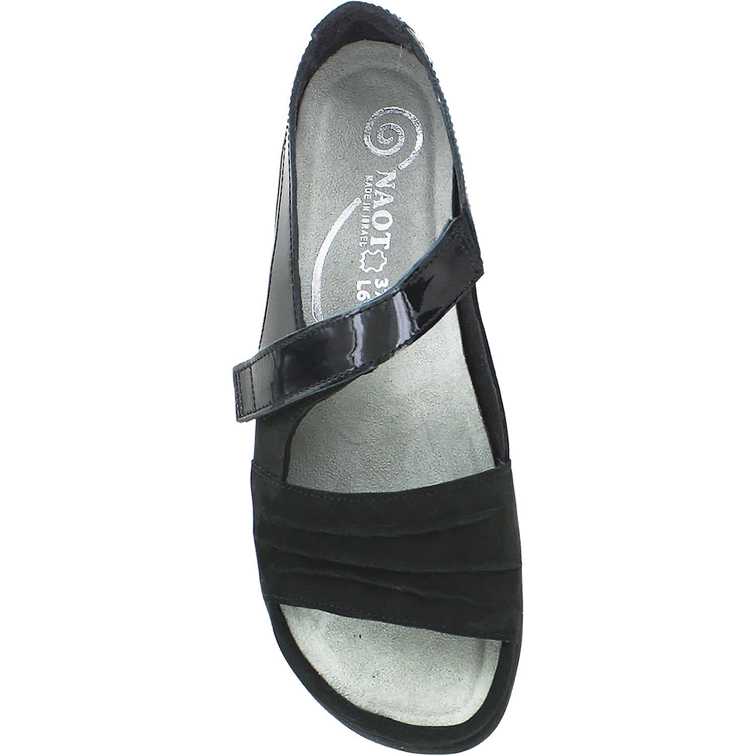 Women's Naot Papaki Black Patent/Black Velvet Leather – Footwear