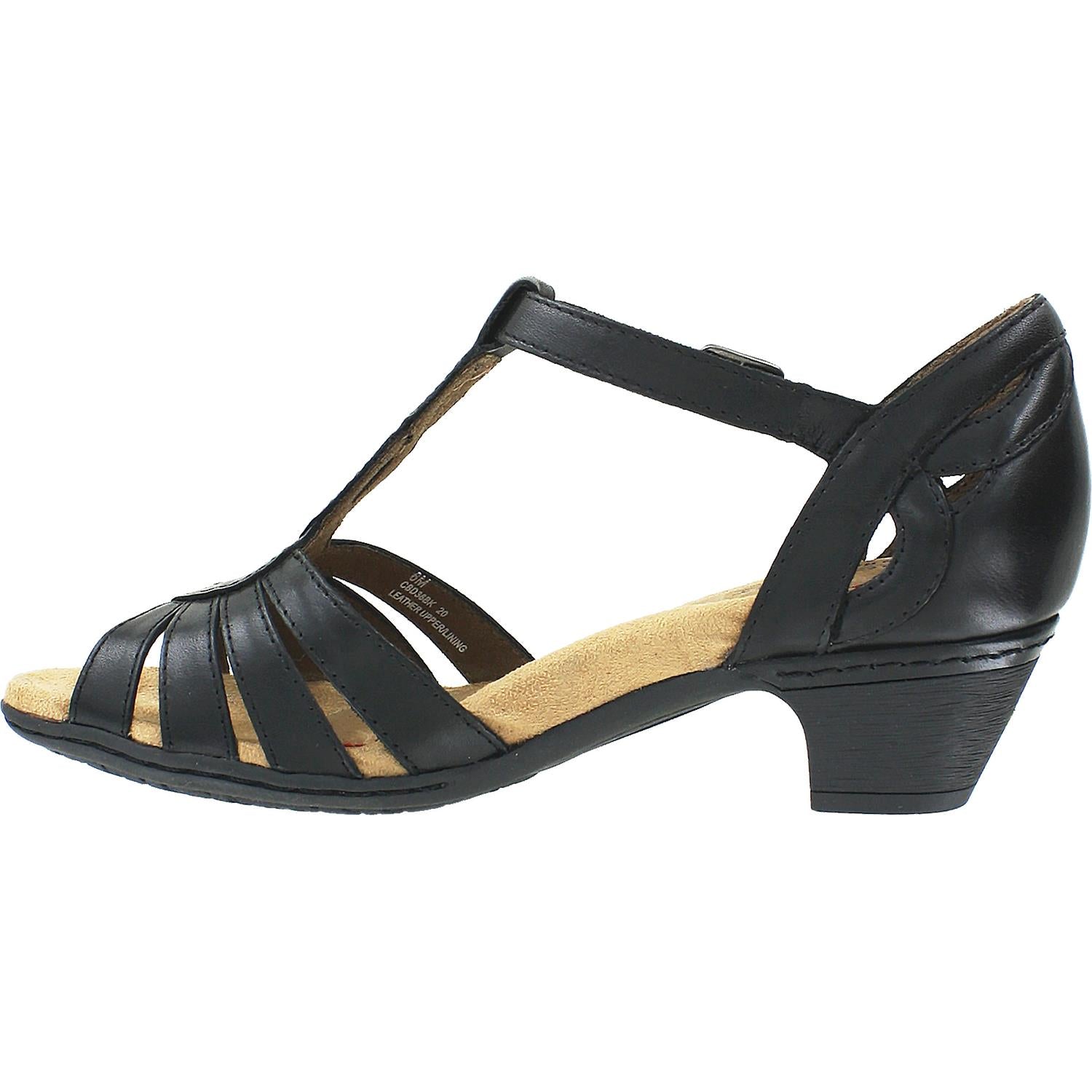 Womens Rockport Women's Rockport Cobb Hill Abbott Curvy T-Strap Black Leather Black Leather