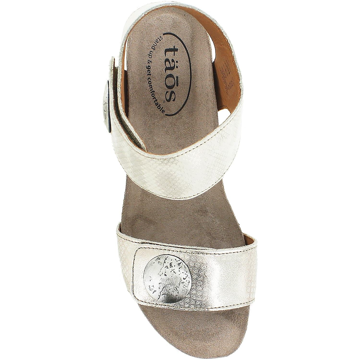 Womens Taos Taos Carousel 2 Women's Wedge Heel Sandals Silver Leather Silver Leather