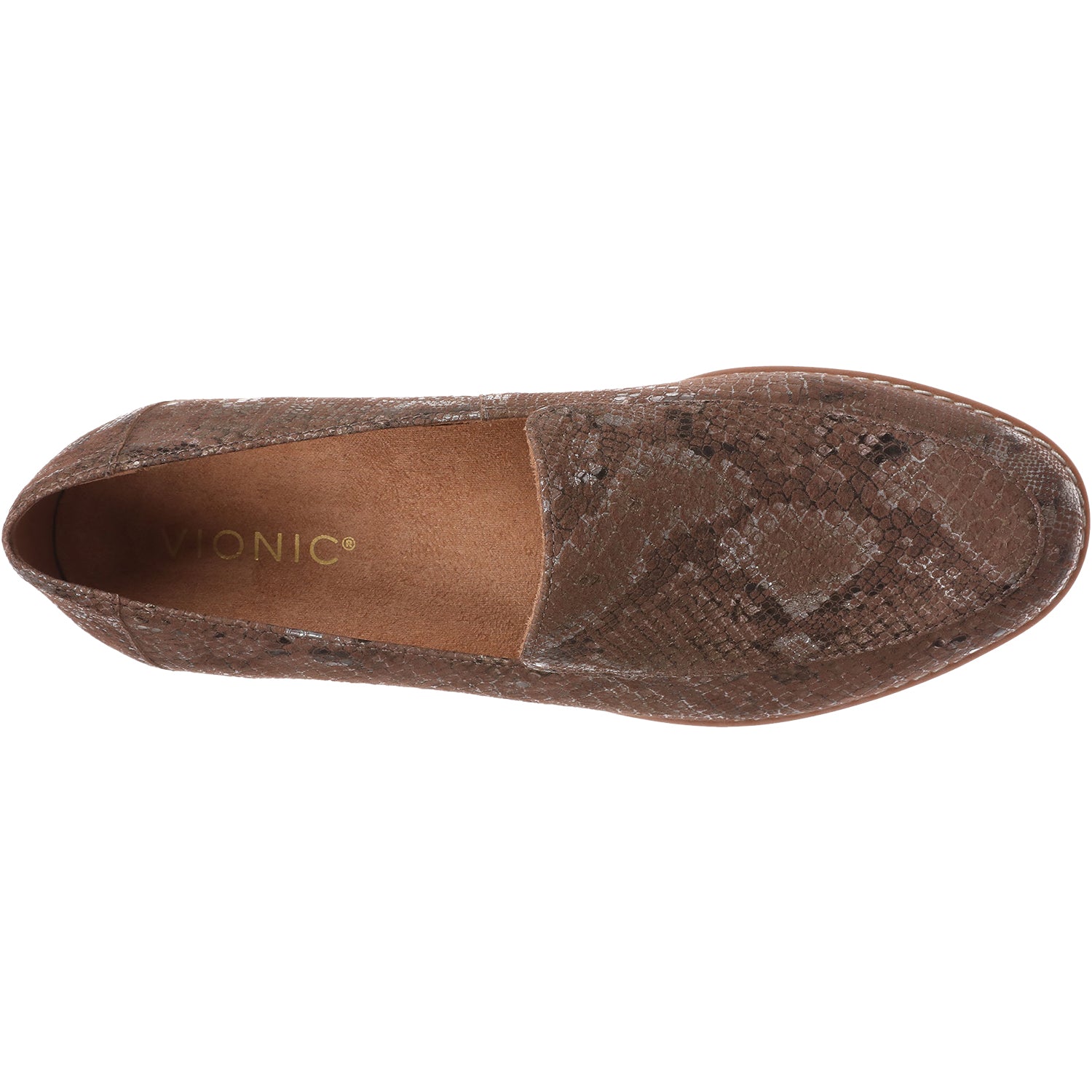 Womens Vionic Vionic Kensley Women's Slip On Loafers Brown Metallic Snake Leather Brown Metallic Snake Leather