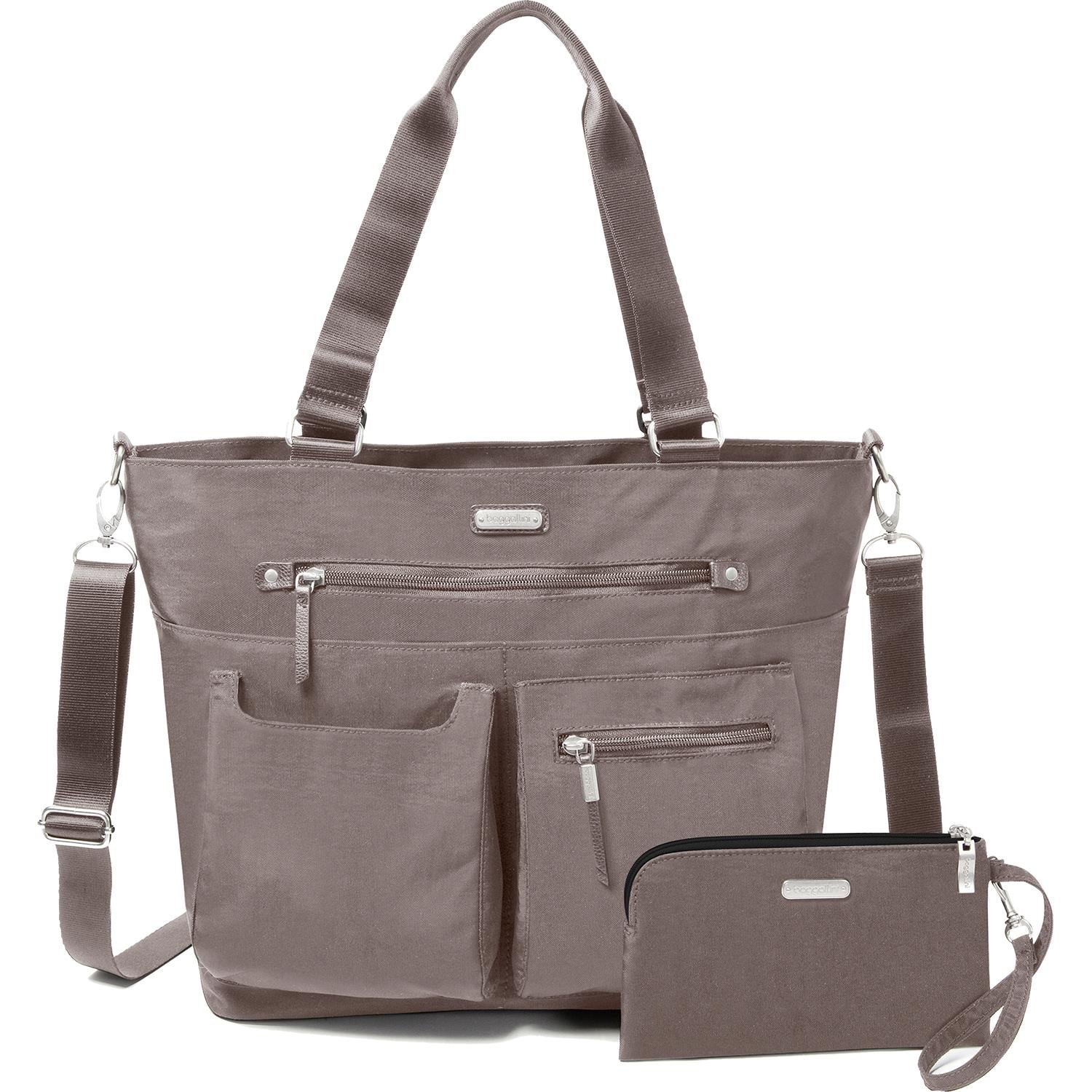Womens Baggallini Baggallini Any Day Tote With RFID Phone Wristlet Sterling Shimmer Nylon Sterling Shimmer Nylon