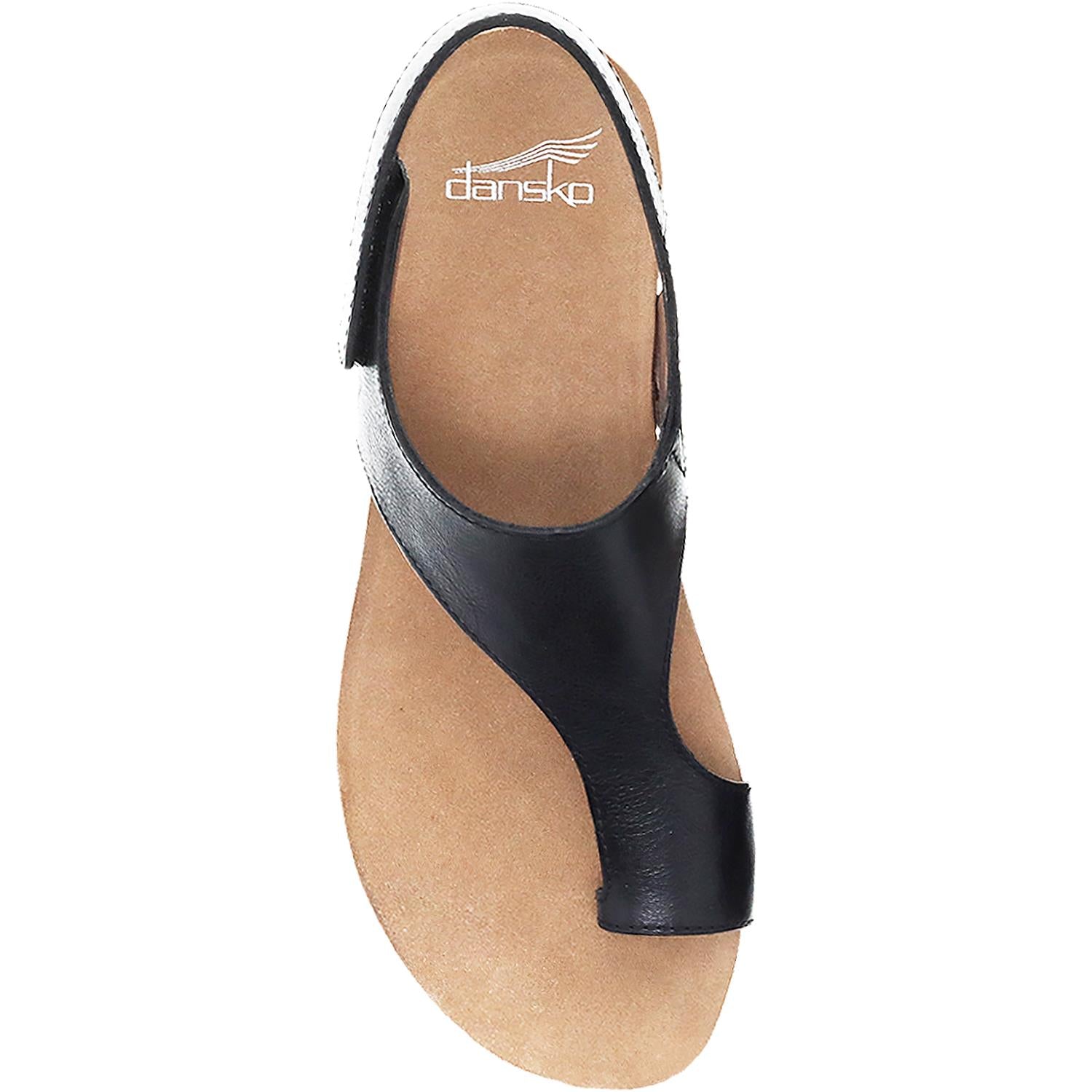Womens Dansko Dansko Reece Women's Thong Sandals Black Waxy Burnished Leather Black Waxy Burnished Leather