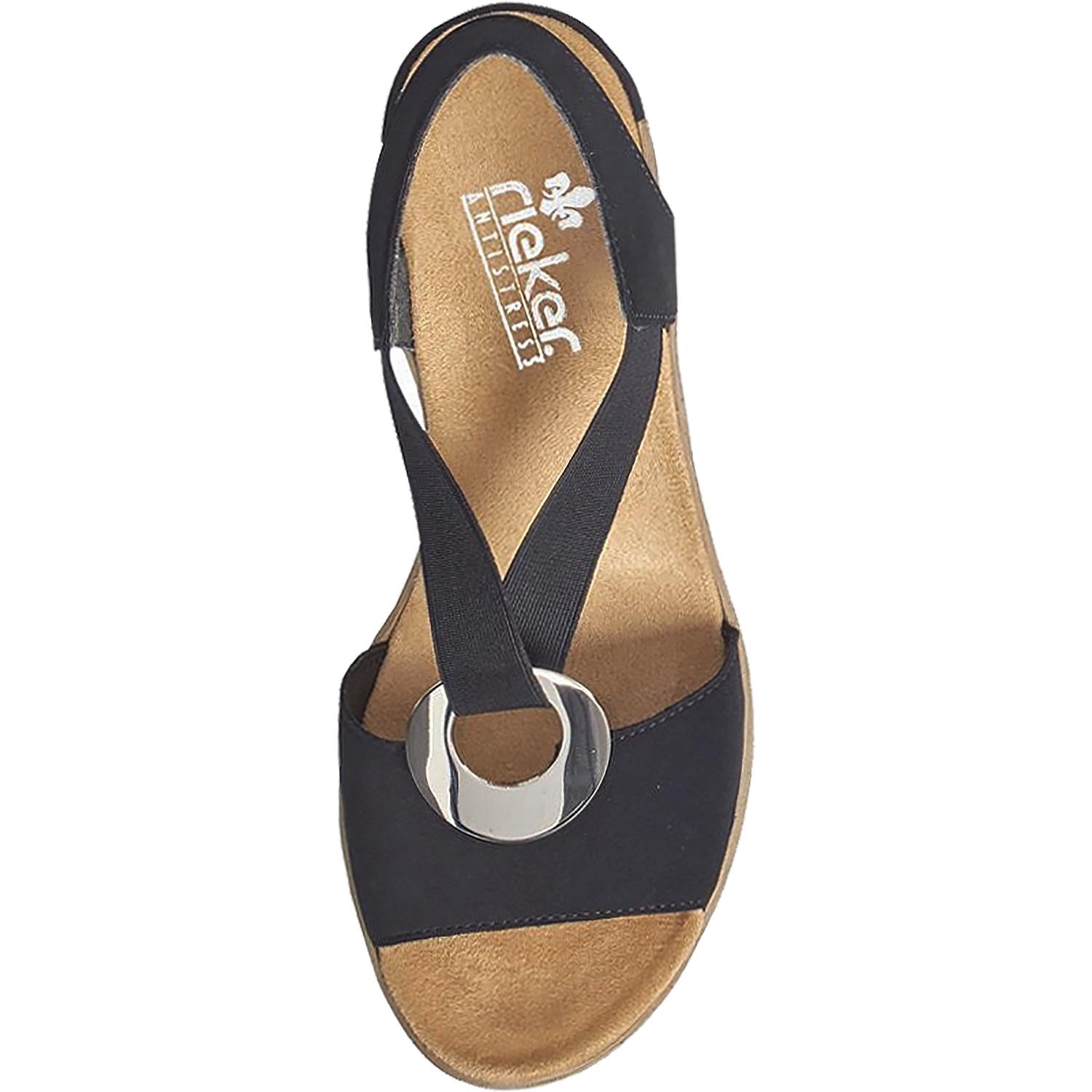 Womens Rieker Rieker 624H6-00 Fanni H6 Women's Wedge Sandals Black Marokko Synthetic Black Marokko Synthetic