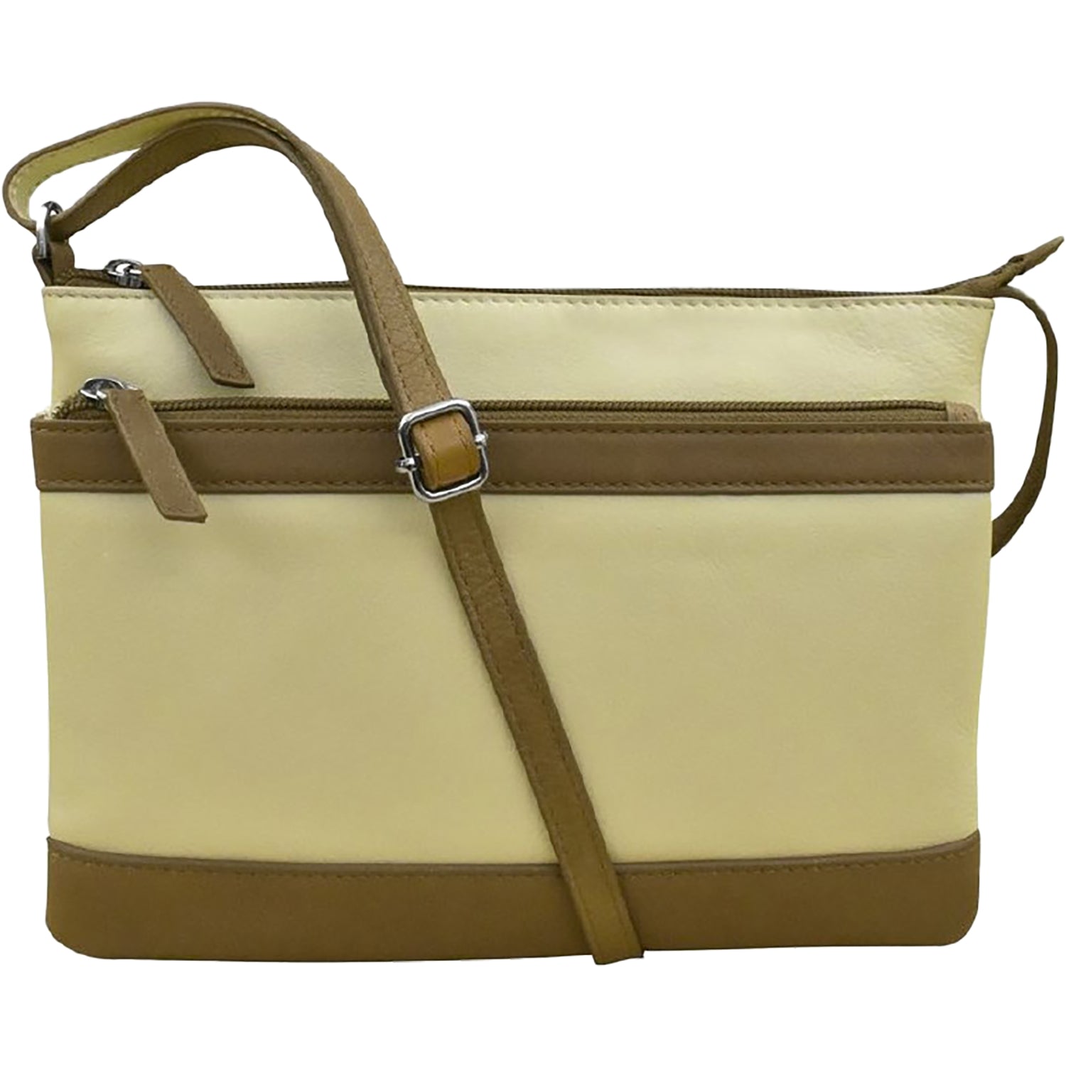 Womens Ili new york ili New York Double Zip Crossbody Stone/Antique Saddle Leather Stone/Antique Saddle Leather