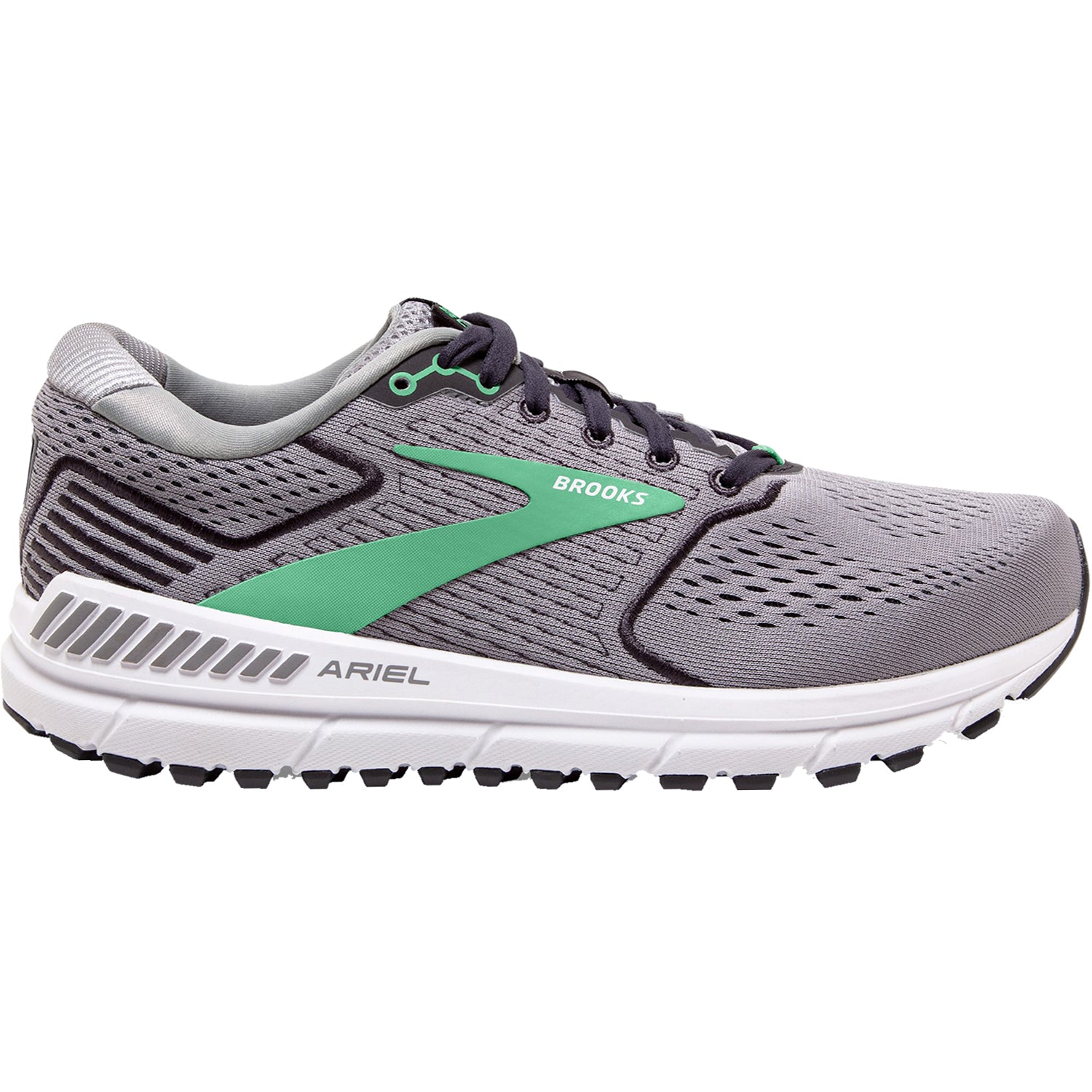Womens Brooks Brooks Ariel 20 Women's Road Running Shoes Alloy/Blackened Pearl/Green Mesh Alloy/Blackened Pearl/Green Mesh