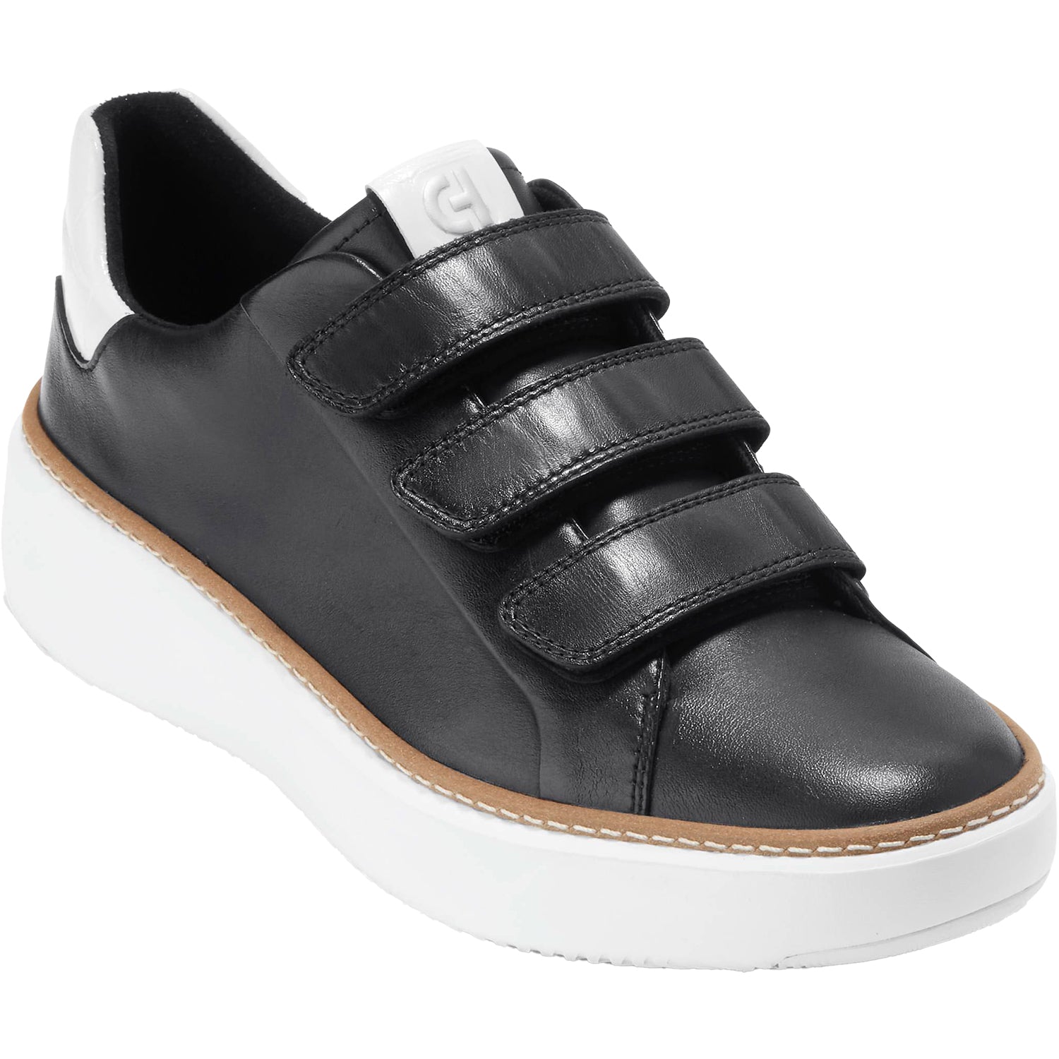 Womens Cole haan Cole Haan GrandPro Topspin Triple-Strap Women's Sneakers Black/Optic White Leather Black/Optic White Leather