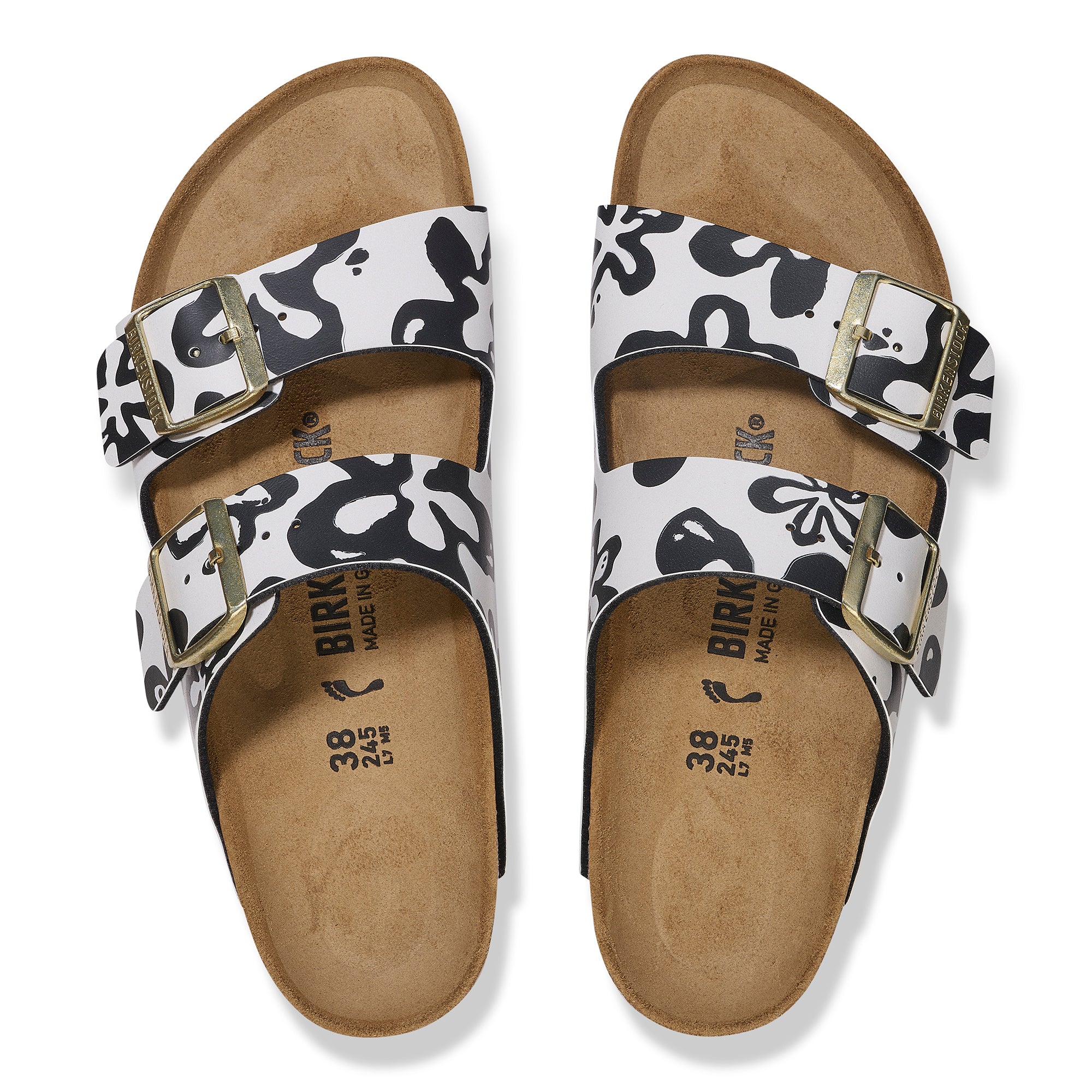 Womens Birkenstock Women's Arizona Blooms White/Black Birko-Flor Blooms White/Black
