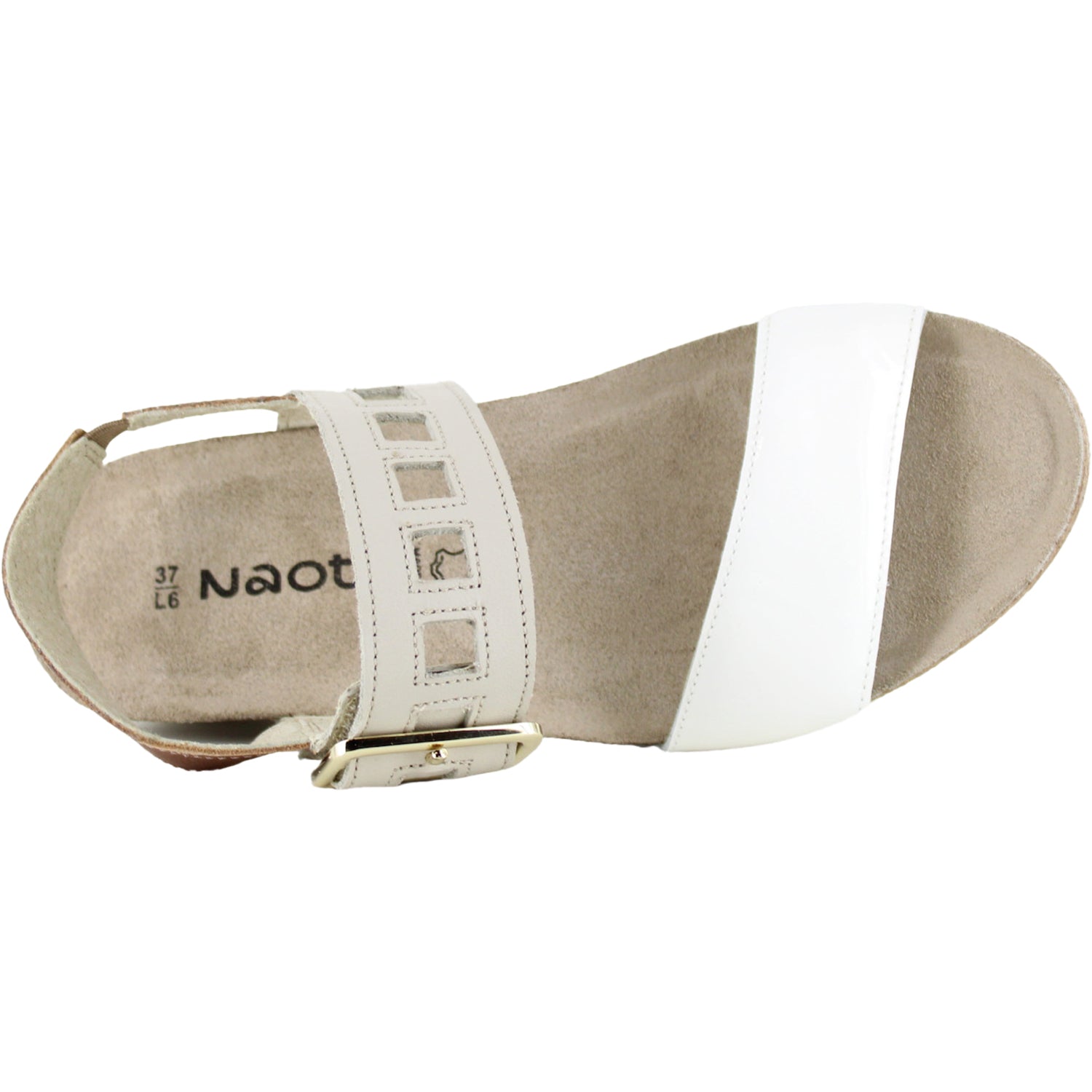 Womens Naot Naot Dynasty Women's Wedge Sandals Porcelain Pearl/Soft Ivory/Latte Leather Porcelain Pearl/Soft Ivory/Latte Leather