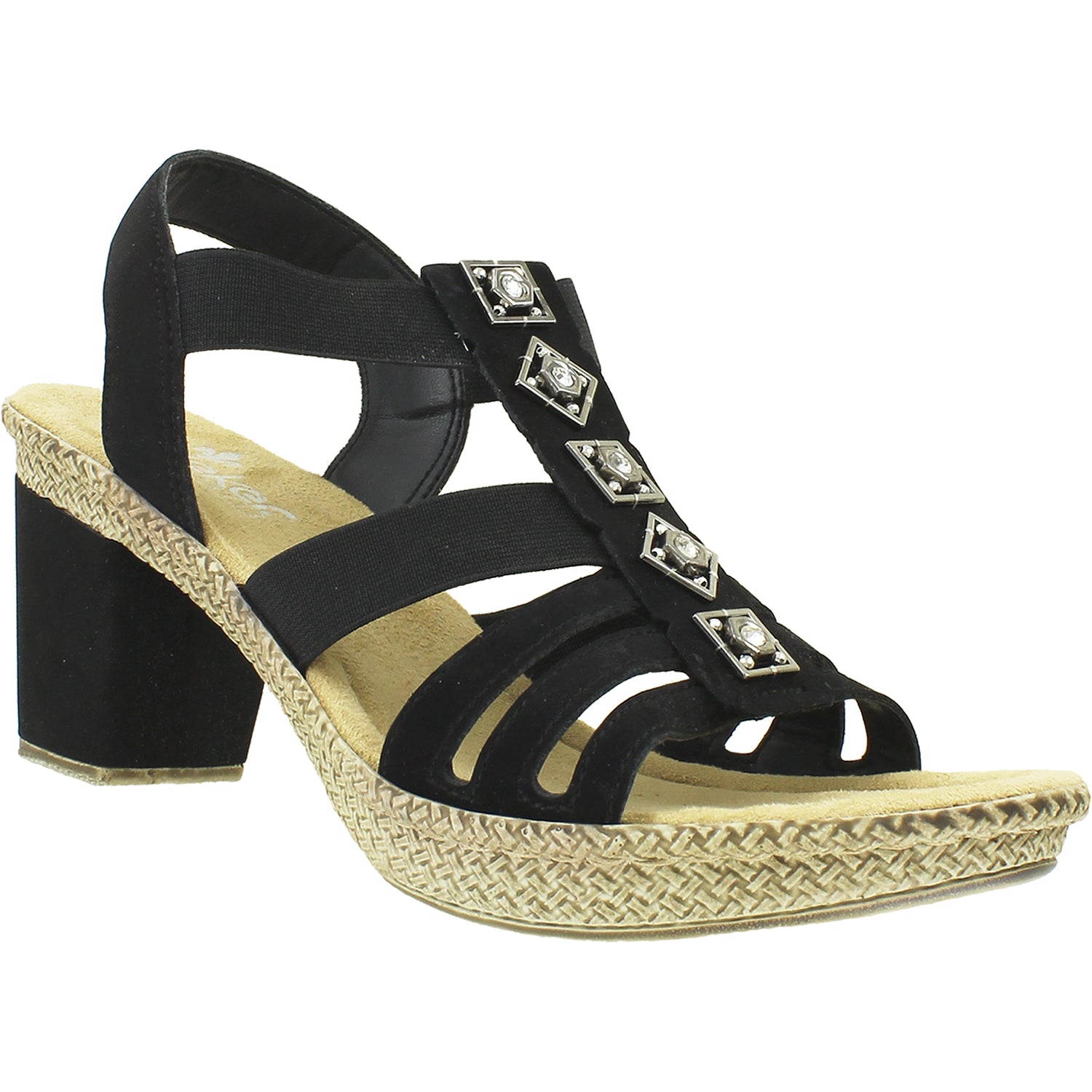 Womens Rieker Rieker 66560-00 Rabea 60 Women's High Heel Sandals Black Synthetic Black Synthetic