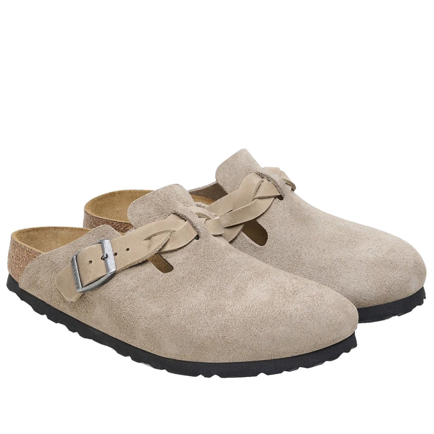 Women's Birkenstock Boston Braid Taupe Suede/Oiled Leather