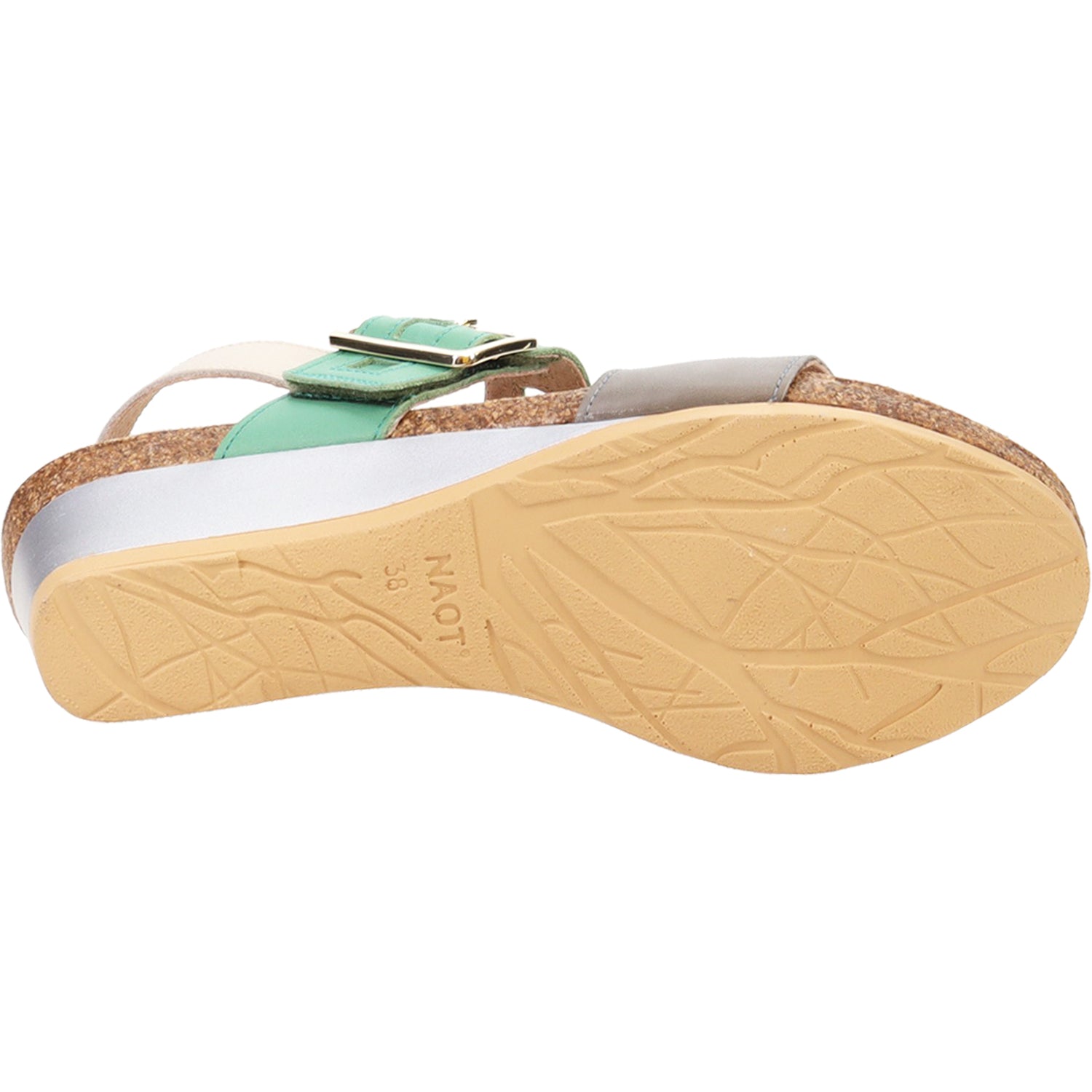 Womens Naot Naot Dynasty Women's Wedge Heel Sandals Foggy Grey/Soft Jade/Soft Ivory Leather Foggy Grey/Soft Jade/Soft Ivory Leather