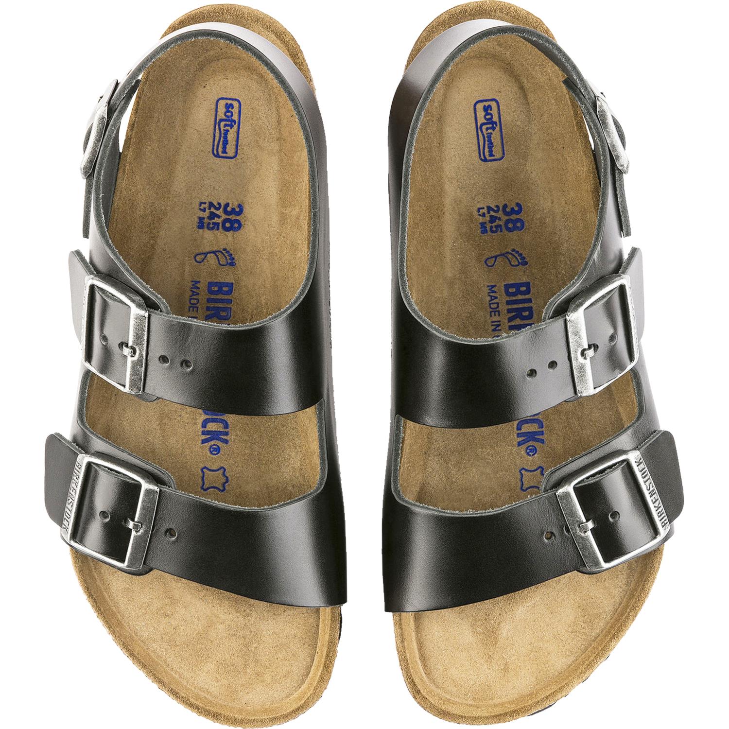 Unisex Birkenstock Birkenstock Milano Soft Footbed Unisex Sandals Black Amalfi Leather Black Amalfi Leather