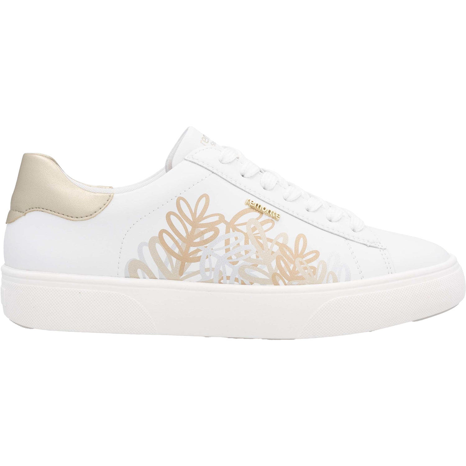 Womens Remonte Remonte D2J00-81 Women's Sporty Lace Up Shoes White/Gold Leather White/Gold Leather