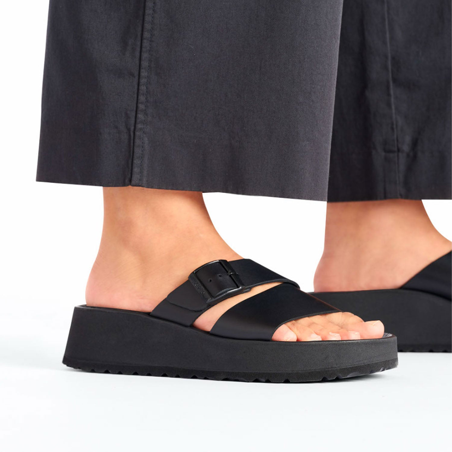 Womens Birkenstock Birkenstock Papillio Almina Women's Wedge Heel Sandals Black Leather Black Leather