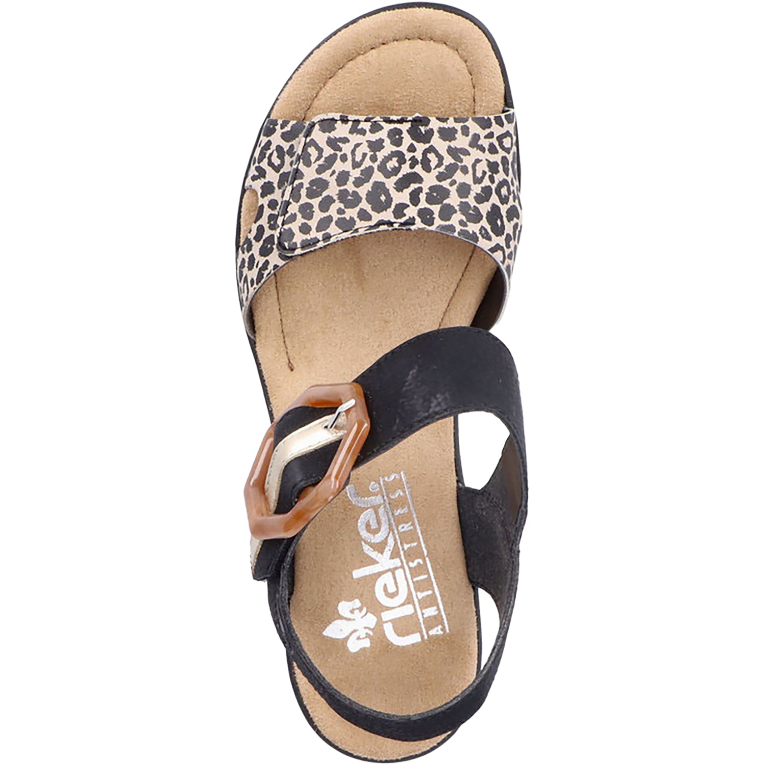 Womens Rieker Rieker 68176-00 Women's Wedge Sandals Ginger/Schwarz/Lightgold Synthetic Ginger/Schwarz/Lightgold Synthetic