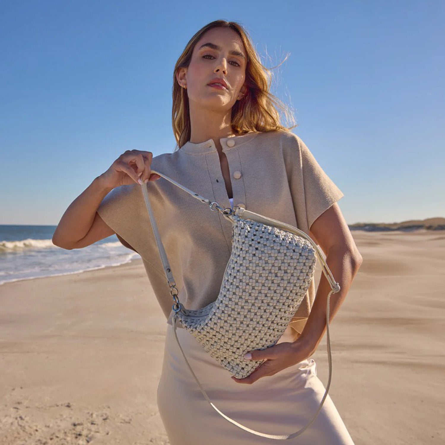 Womens Hobo Hobo Avon Shoulder Bag Handbag Whitecap Woven Leather Whitecap Woven Leather